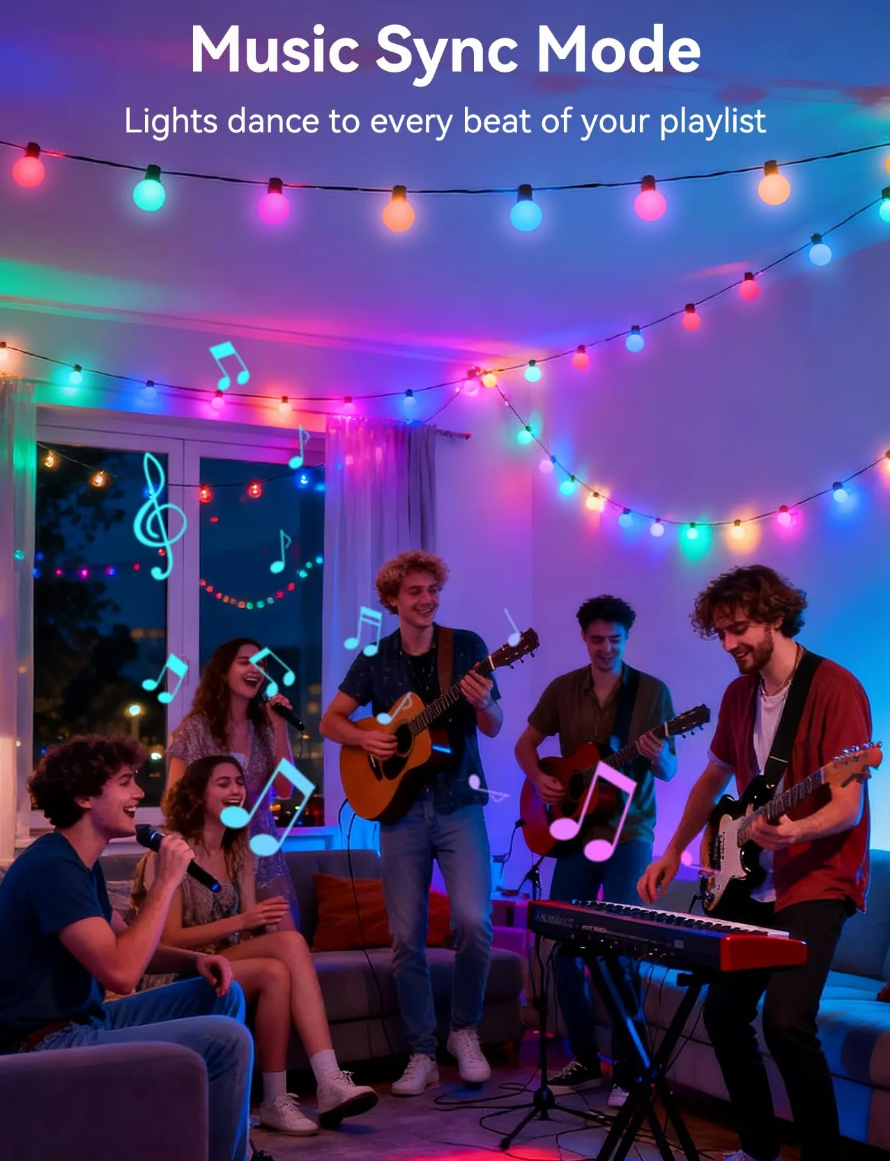 Aigostar Smart RGBIC Girlanda Ogrodowa 5 Metrów, 25 LED G45 Lampy, Sterowanie Segmentami Koloru, Synchronizacja z Muzyką, 39 Dynamicznych Trybów, IP44 Wodoszczelna do Wnętrza i Ogrodu