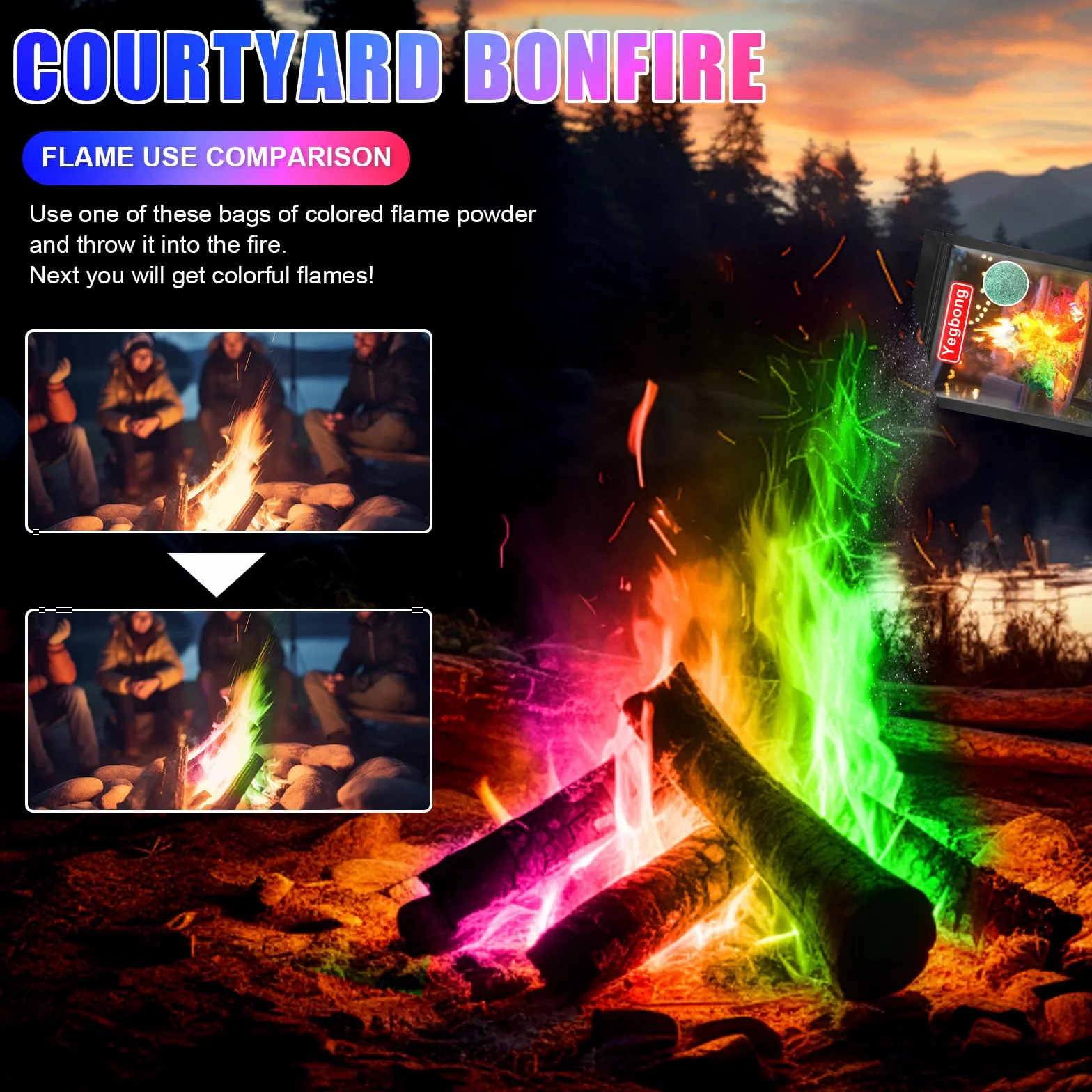 Flame Color Powder 3 sztuki Colored Flame do aktywności na świeżym powietrzu