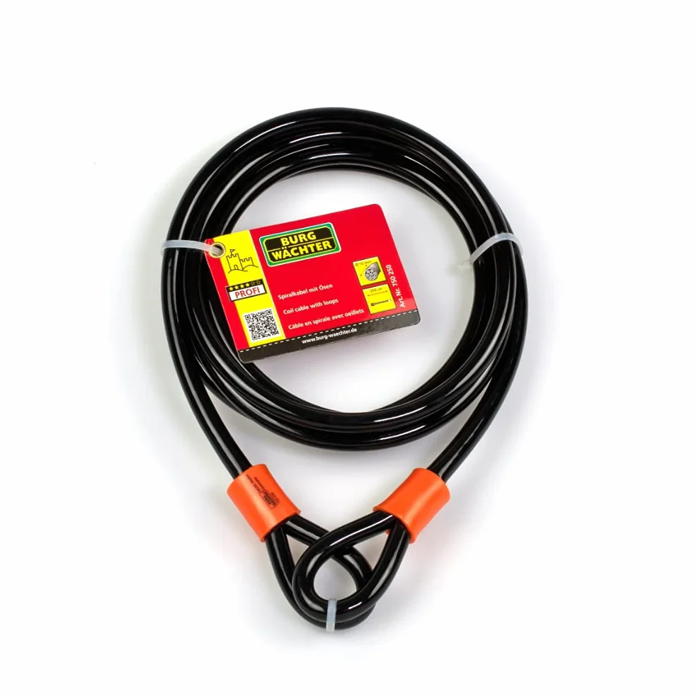 BURG-WÄCHTER Kabel spiralny z dwoma oczkami 750 250, Linka uniwersalna 2,5 m, Czarny, Ochrona przed kradzieżą
