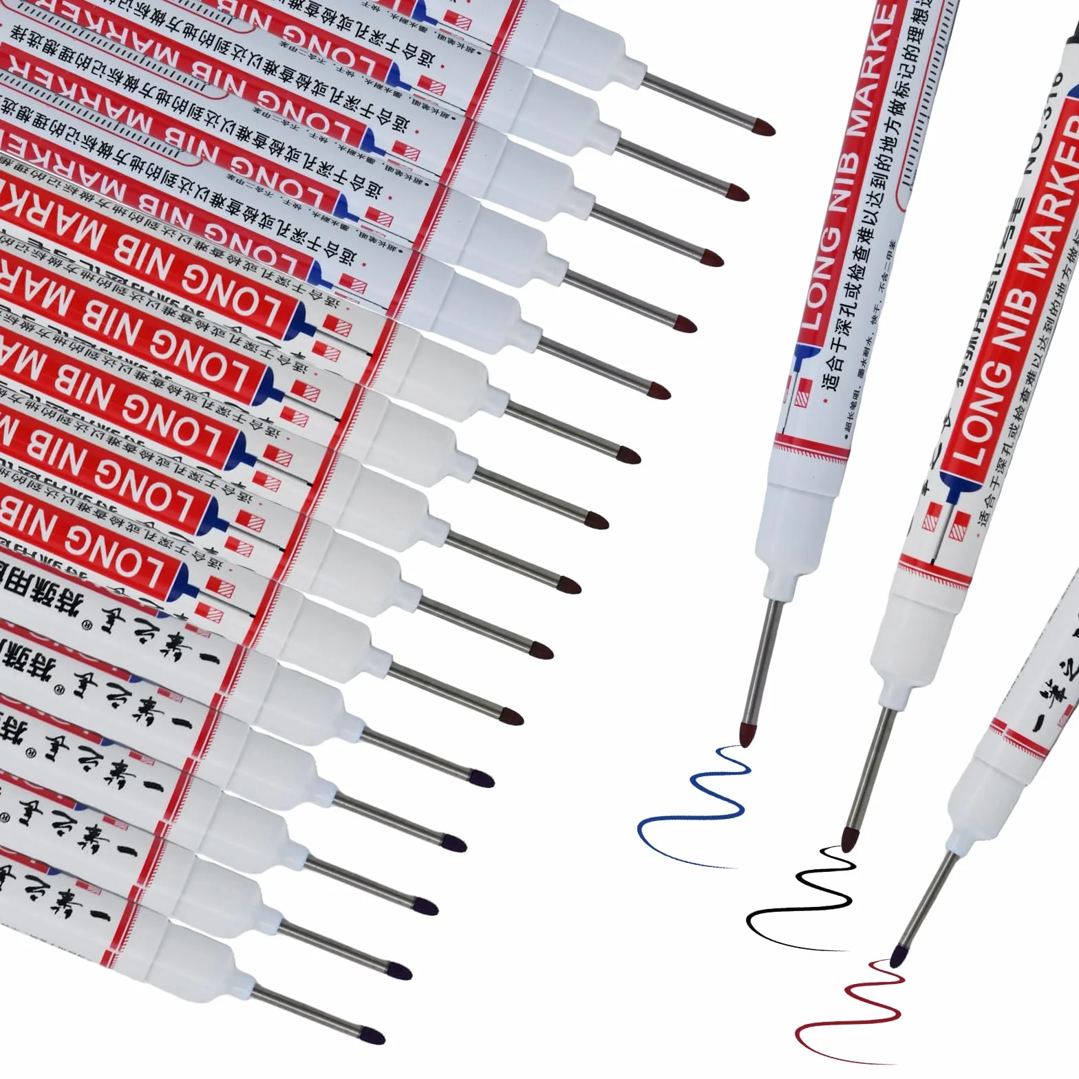KATIMI 15 markerów do głębokich otworów, 3 kolory, końcówka 20 mm, szybkoschnące do drewna, plastiku, metalu