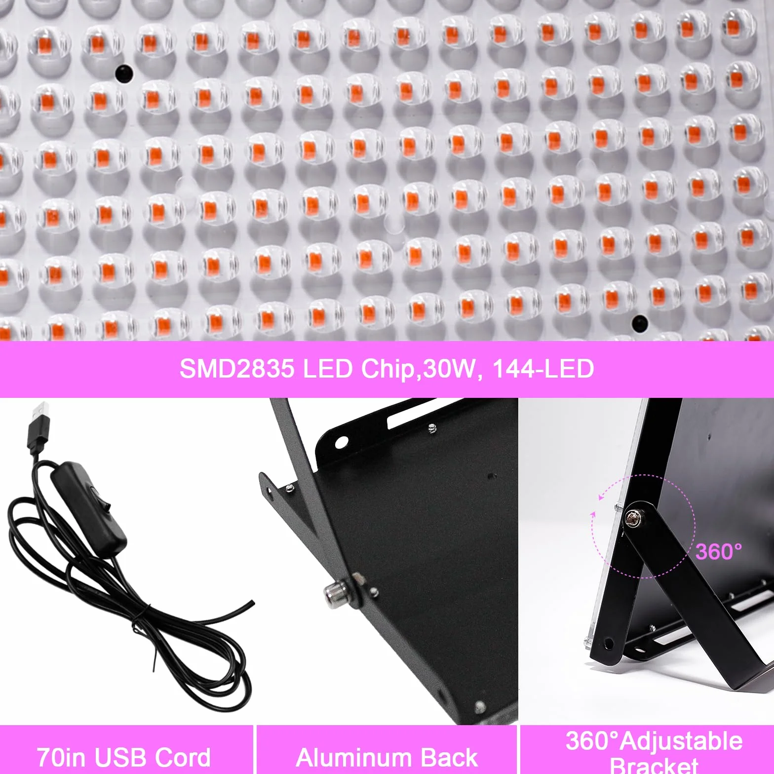 Lampa do uprawy roślin LED 144 diody 30 W pełne spektrum UV 2 sztuki