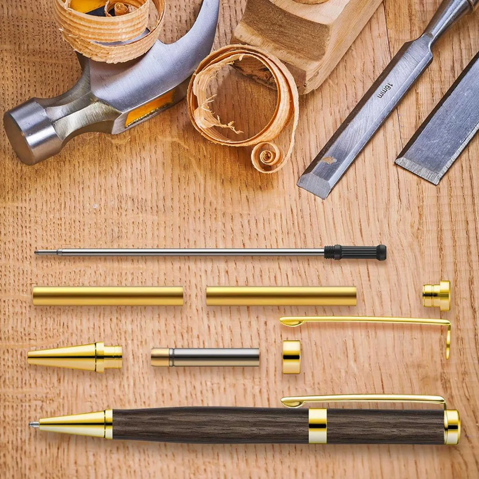 ISTOVO 20 Zestawów Długopisów do Toczenia Drewna 7 mm Slimline Pen Twist Kit Złoto