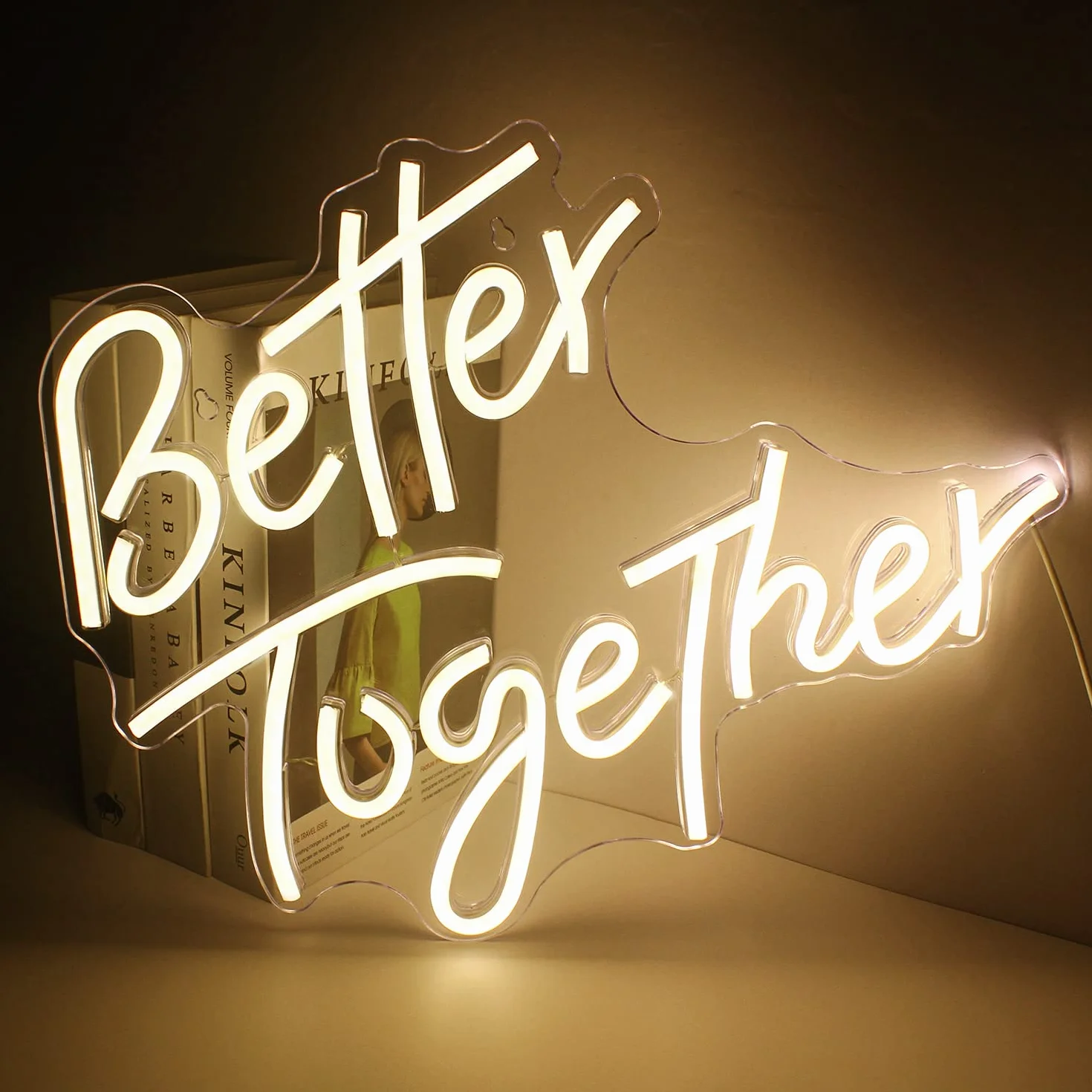 Looklight Better Together neonowy szyld LED, ciepła biel, dekoracja ścienna, litera USB, neonowe światło do sypialni, na wesele, urodziny, imprezę, do baru, pokoju, jako dekoracja na prezent