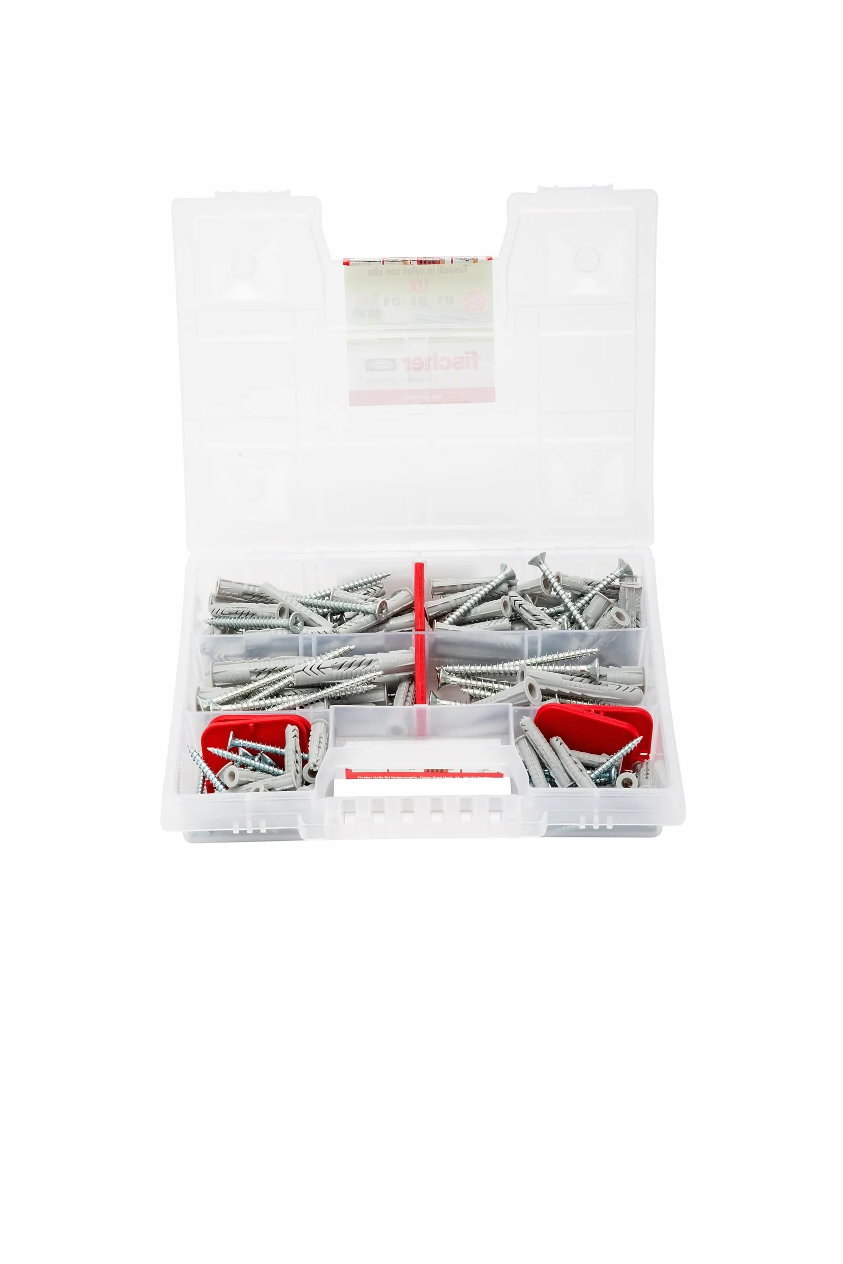 Fischer Zestaw UX 544257 kołków z śrubami do mocowania na pełnej ścianie, cegła perforowana, płyta gipsowo-kartonowa
