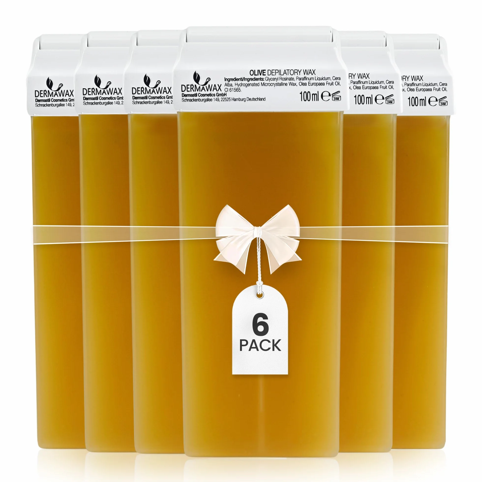 Dermawax 6 x Wosk z Oliwek, Ciepły Wosk 100 ml Naboje, Wkład do Depilacji, Pielęgnacja Ciała, Zestaw Uzupełniający