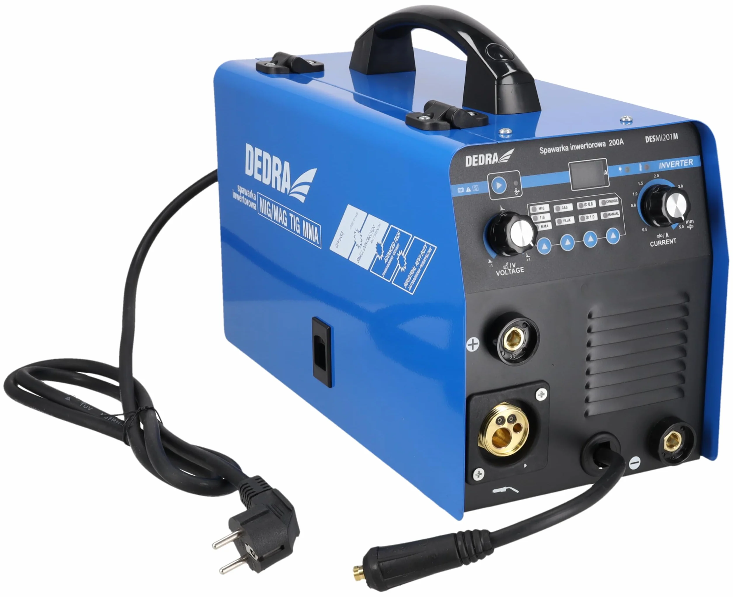 DEDRA Spawarka Inwerterowa 200 A IGBT MIG/MAG TIG MMA Hot Start Anti Stick ARC Force LCD