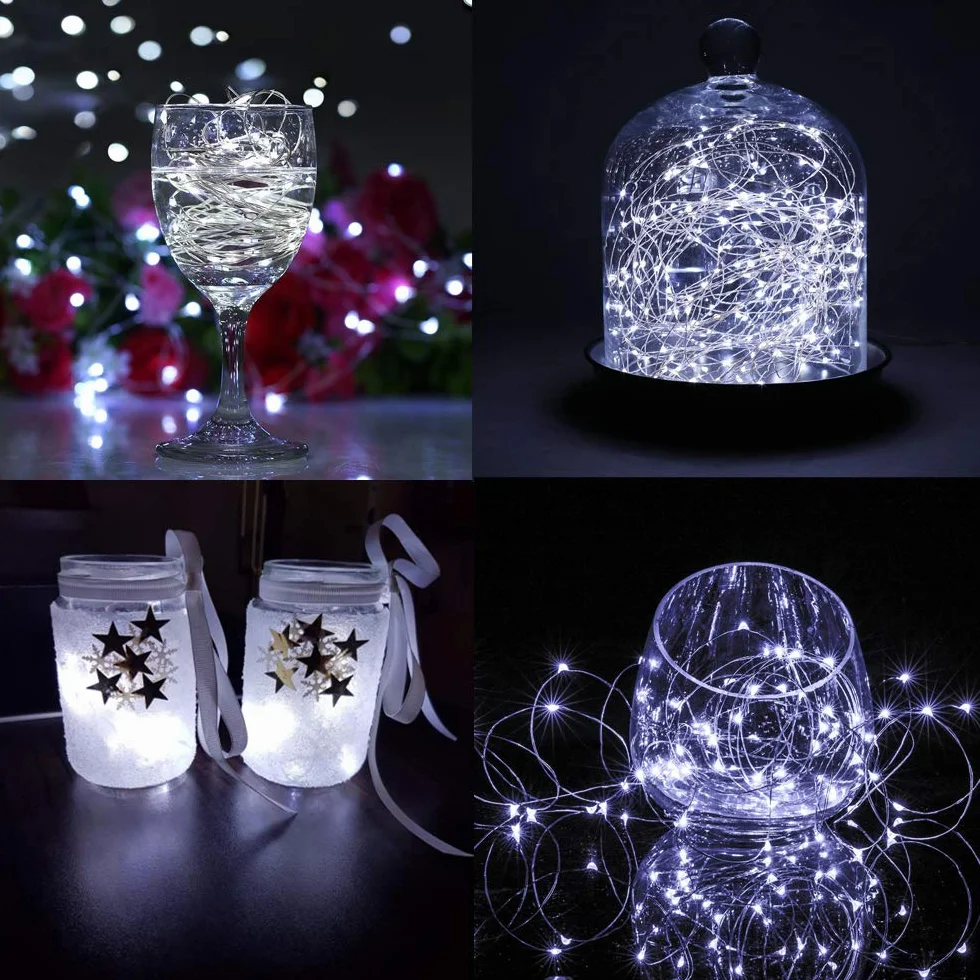 BXROIU Łańcuch świetlny LED na baterie CR2032, 2 m, 20 diod, 6 sztuk zimna biel