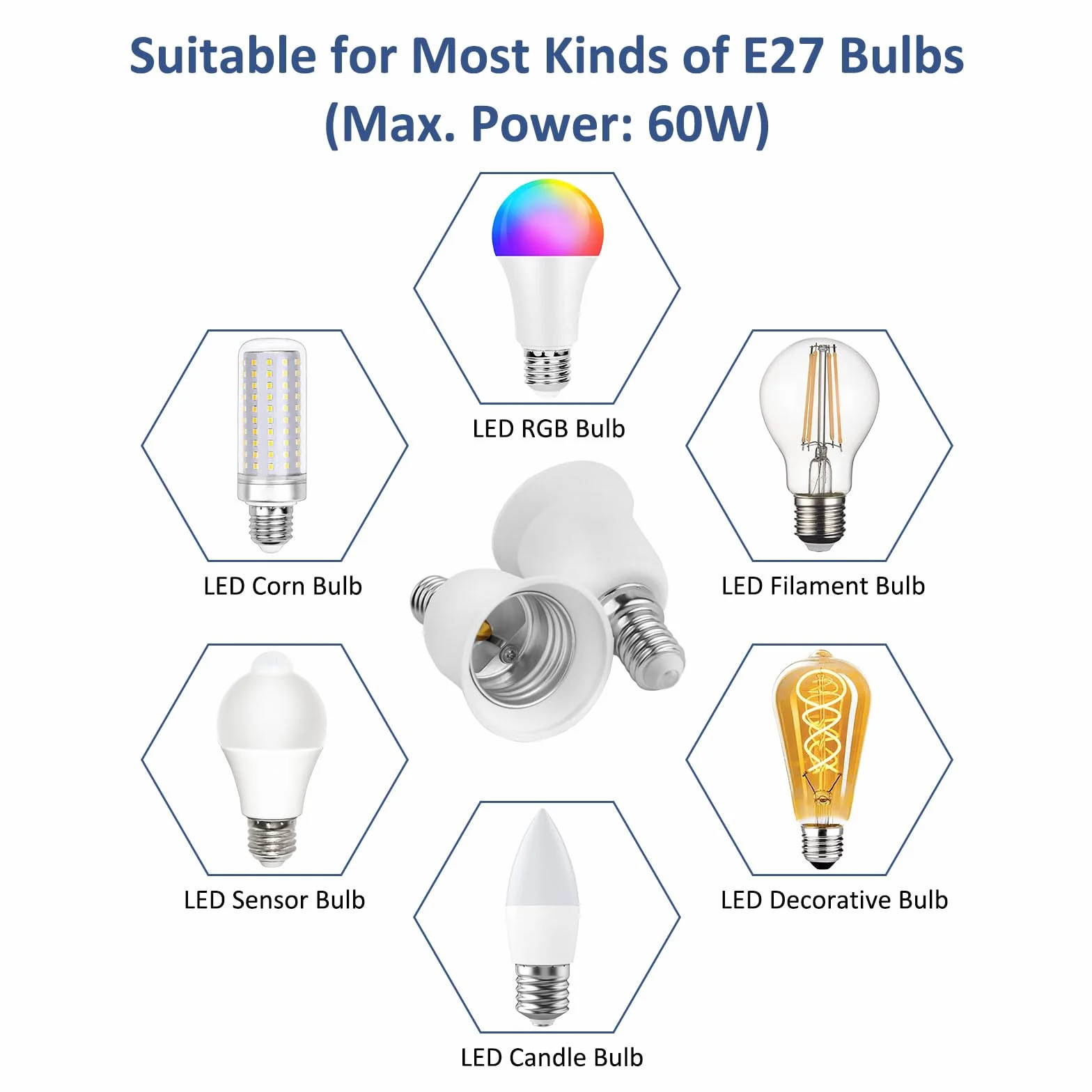 Adapter E14 na E27, konwerter gwintu Edisona do lamp LED, żarówek, halogenów, CFL