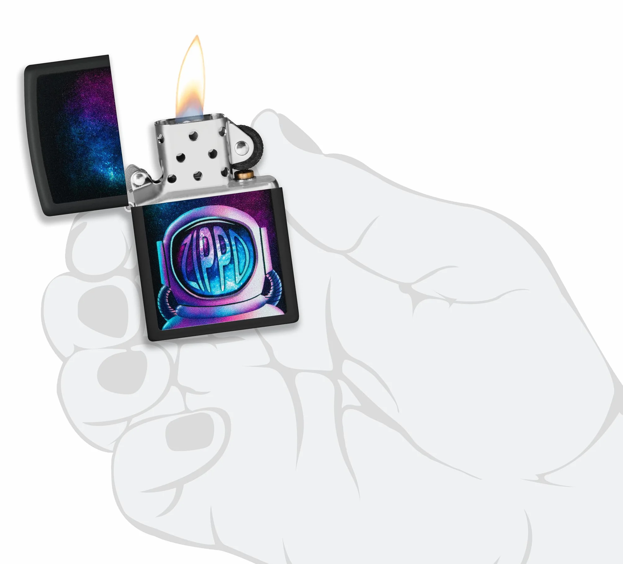 Zippo Astronaut Zapalniczka Sztormowa, Kolorowy Nadruk, do Napełniania, Wielokrotnego Użytku, Wiatroodporna Konstrukcja, Pudełko na Prezent, Wykonano w USA, Kolor Czarny Matowy (Black Matte)