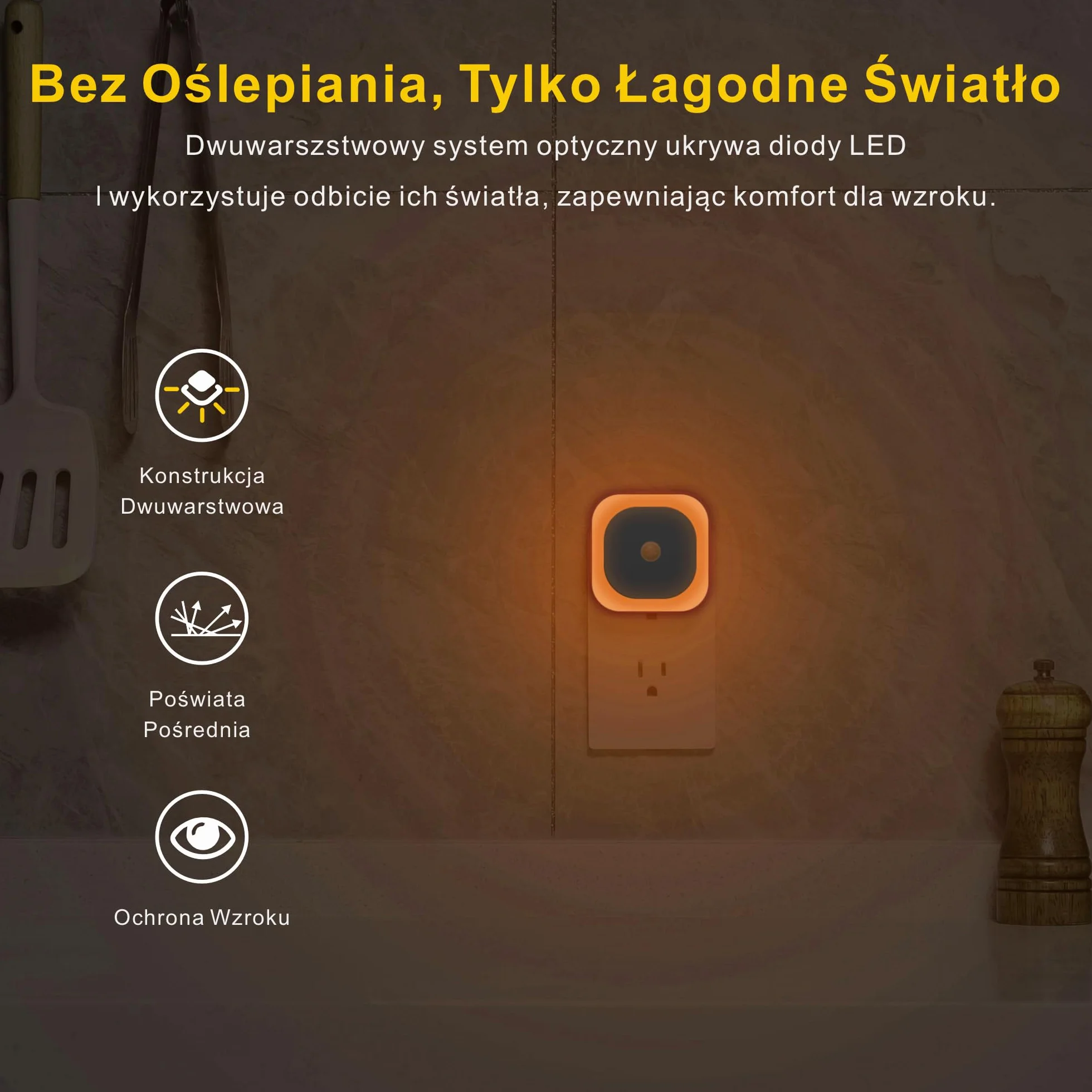 YUNLEX Lampki nocne 2 sztuki ściemniana z czujnikiem ruchu światło pośrednie automatyczne gniazdko dla niemowląt pokoju dziecięcego sypialni korytarza schodów Amber
