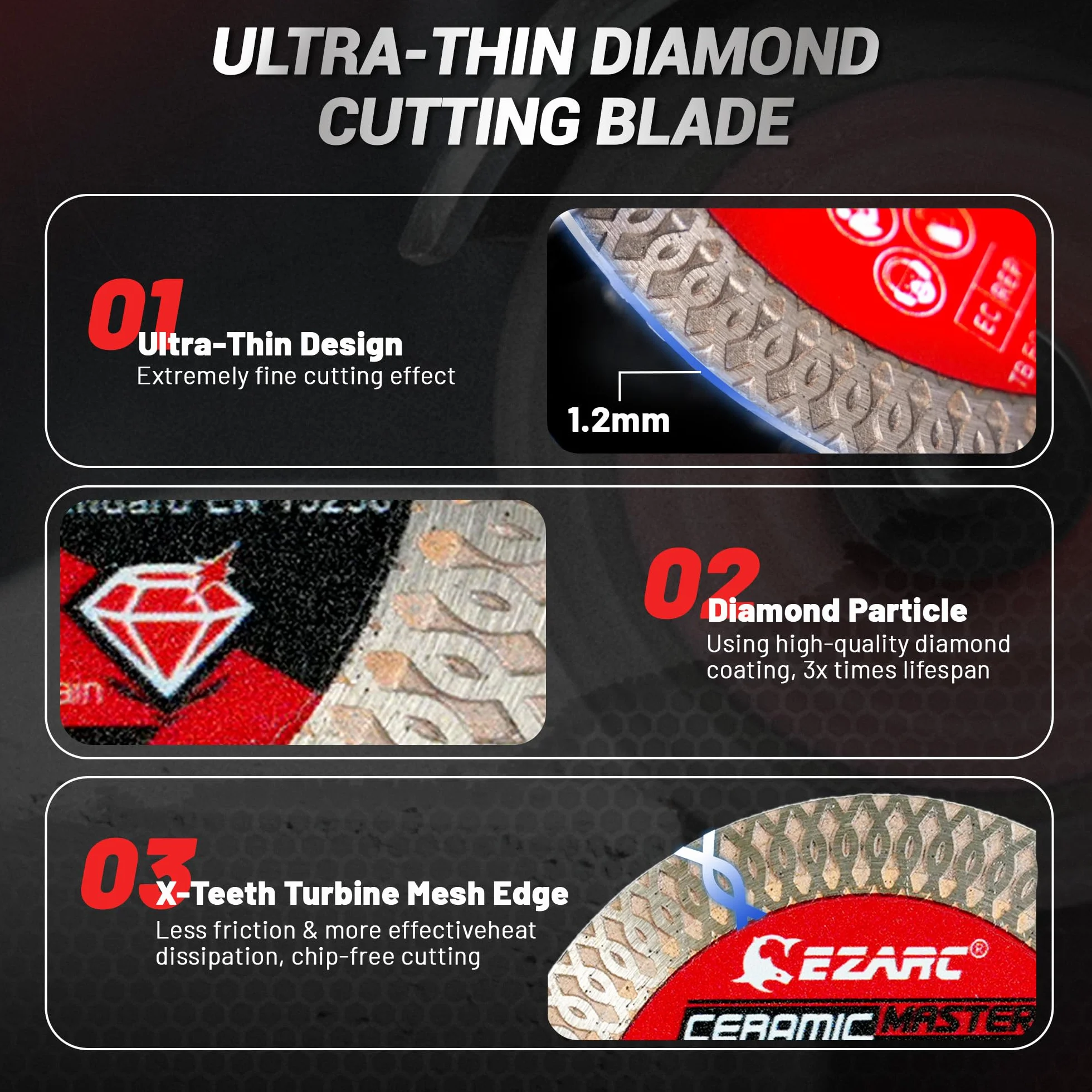 EZARC Diamentowa tarcza tnąca 76 mm do cięcia porcelany granitu marmuru płytek ceramiki 2 sztuki
