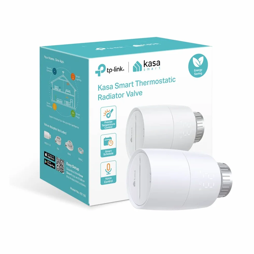 TP-Link Kasa Inteligentny termostat do grzejnika, inteligentny zawór grzejnika, oszczędność energii, wyświetlacz LED, inteligentny harmonogram, współpracuje z Alexa i Google Home, łatwy montaż (KE100)
