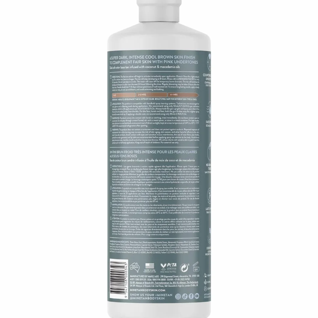 MineTan Dark Ash Premium roztwór do opalania natryskowego | Salon Professional 1-godzinna formuła ekspresowej opalenizny, czyste rozwiązanie do opalania bez słońca, gładkie i gładkie wykończenie, bez zapachu pomarańczowej lub sztucznej opalenizny, wegańsk