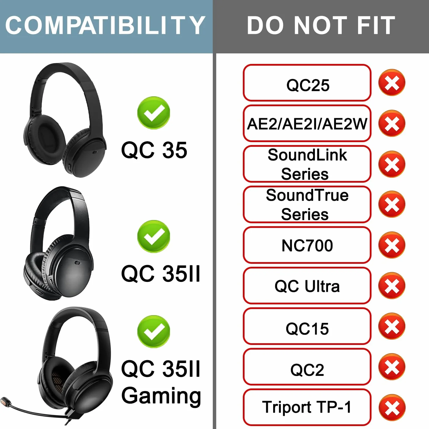 SOPROM Zestaw na głowę zamiennik do słuchawek Bose QC35 QuietComfort 35 II czarny