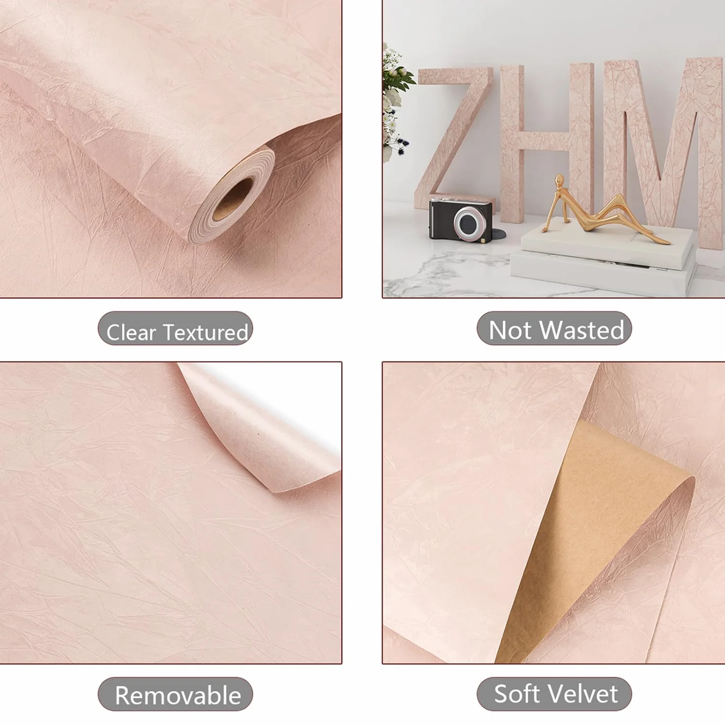 YENHOME Tapeta aksamitna samoprzylepna różowa 40 x 200 cm flokowana folia do mebli