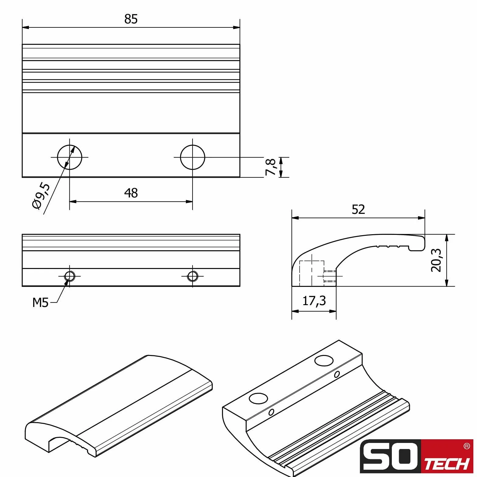 SOTECH Klamka do drzwi balkonowych SEJA aluminium 82 x 52 x 20 mm biała