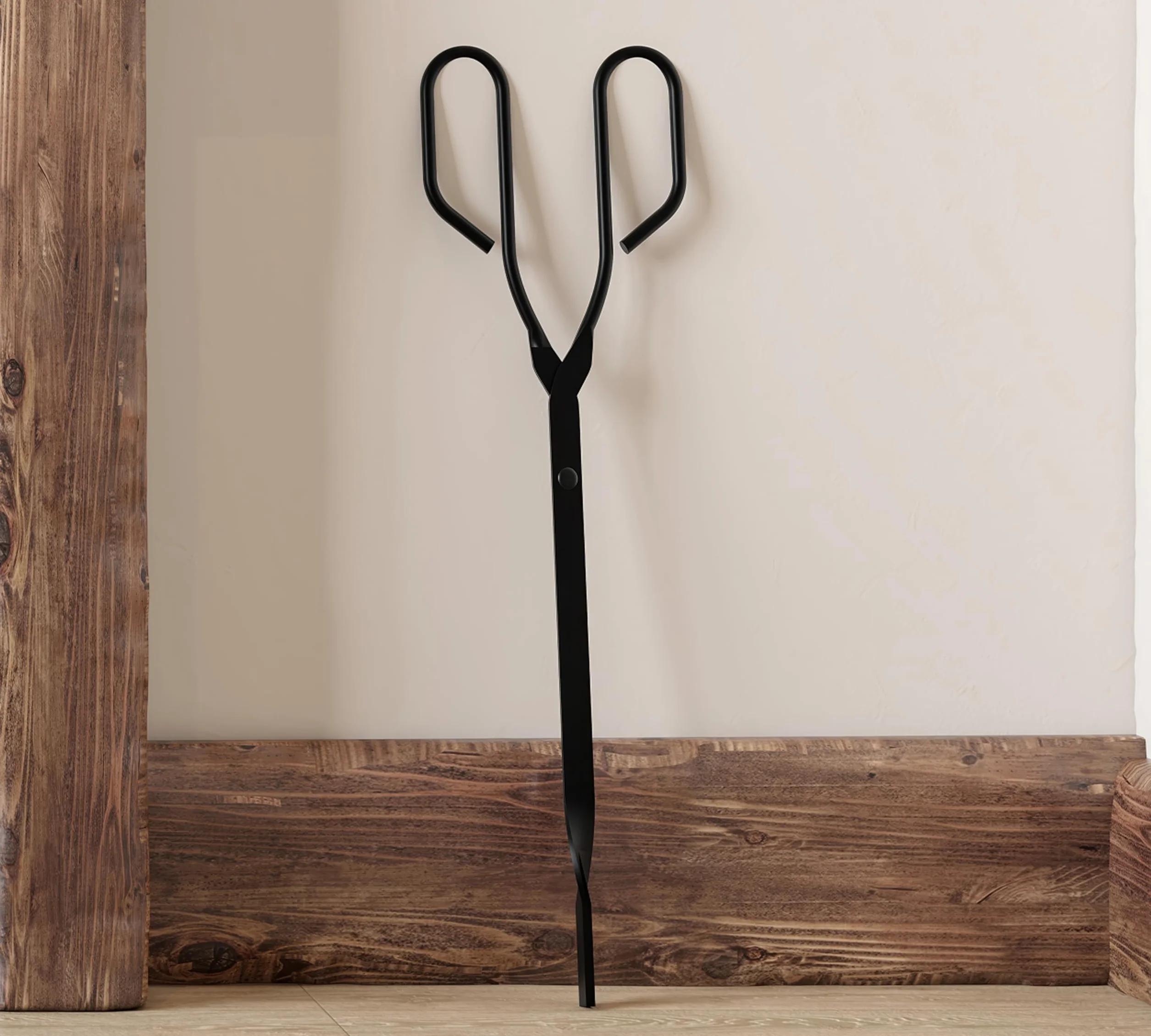 Kingson Szczypce do kominka w stylu vintage na węgiel i drewno – 43 cm czarne żelazne szczypce do ognia z płaskimi szczękami do obsługi węgla i podpałki – antyczny chwytak nożycowy do otwartego ognia