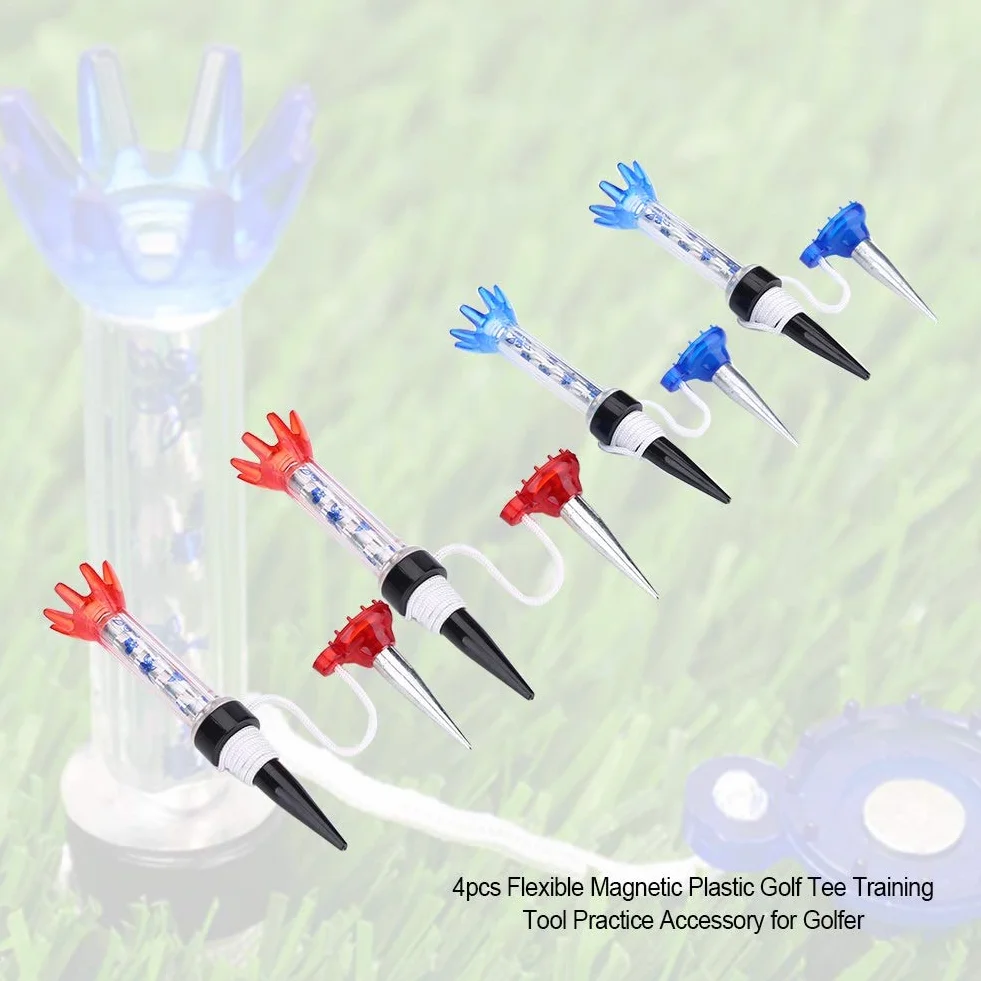 Vobor Golf Magnet Tee - Magnetyczny plastikowy zestaw koszulek golfowych, akcesoria treningowe wielokrotnego użytku, 80 Mm narzędzie treningowe dla golfisty, niebieski i czerwony (4 sztuki)