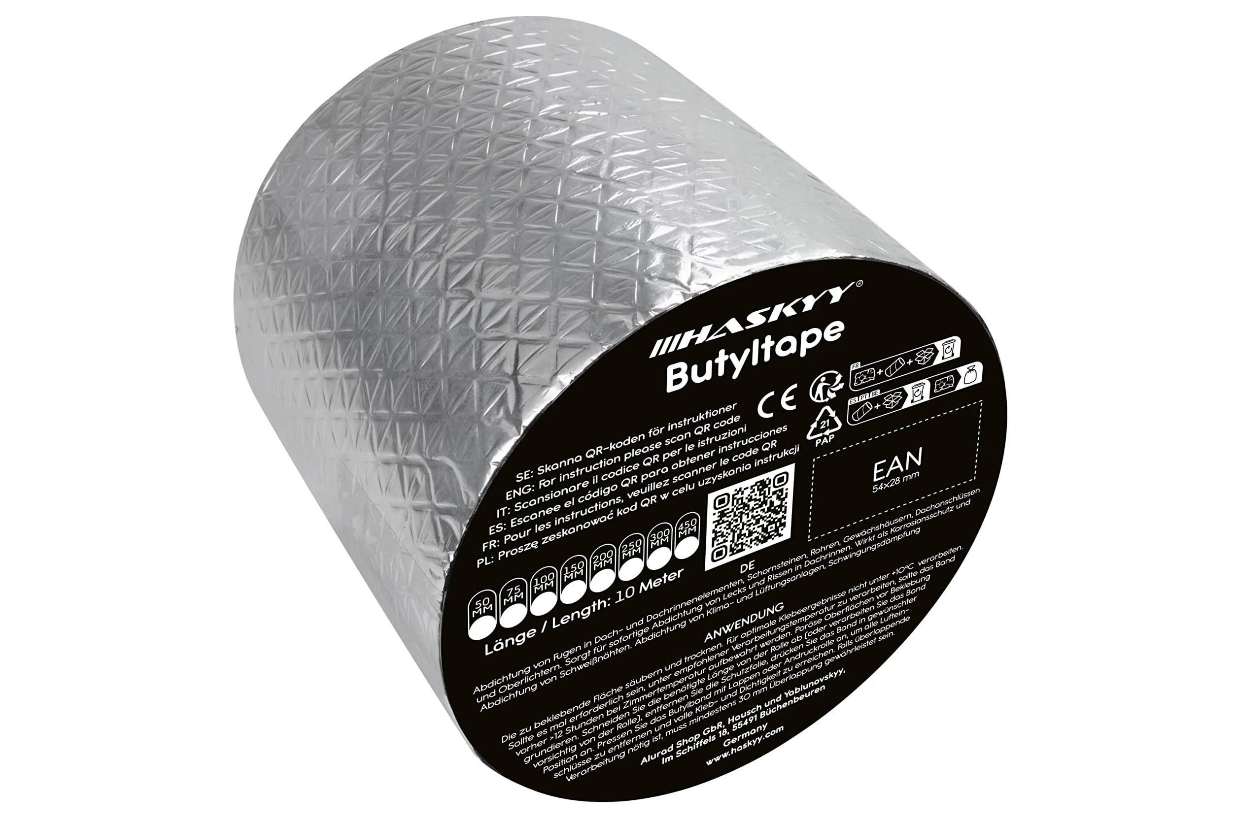 HASKYY Aluminiowa taśma butylowa do naprawy dachu 150 mm x 10 m