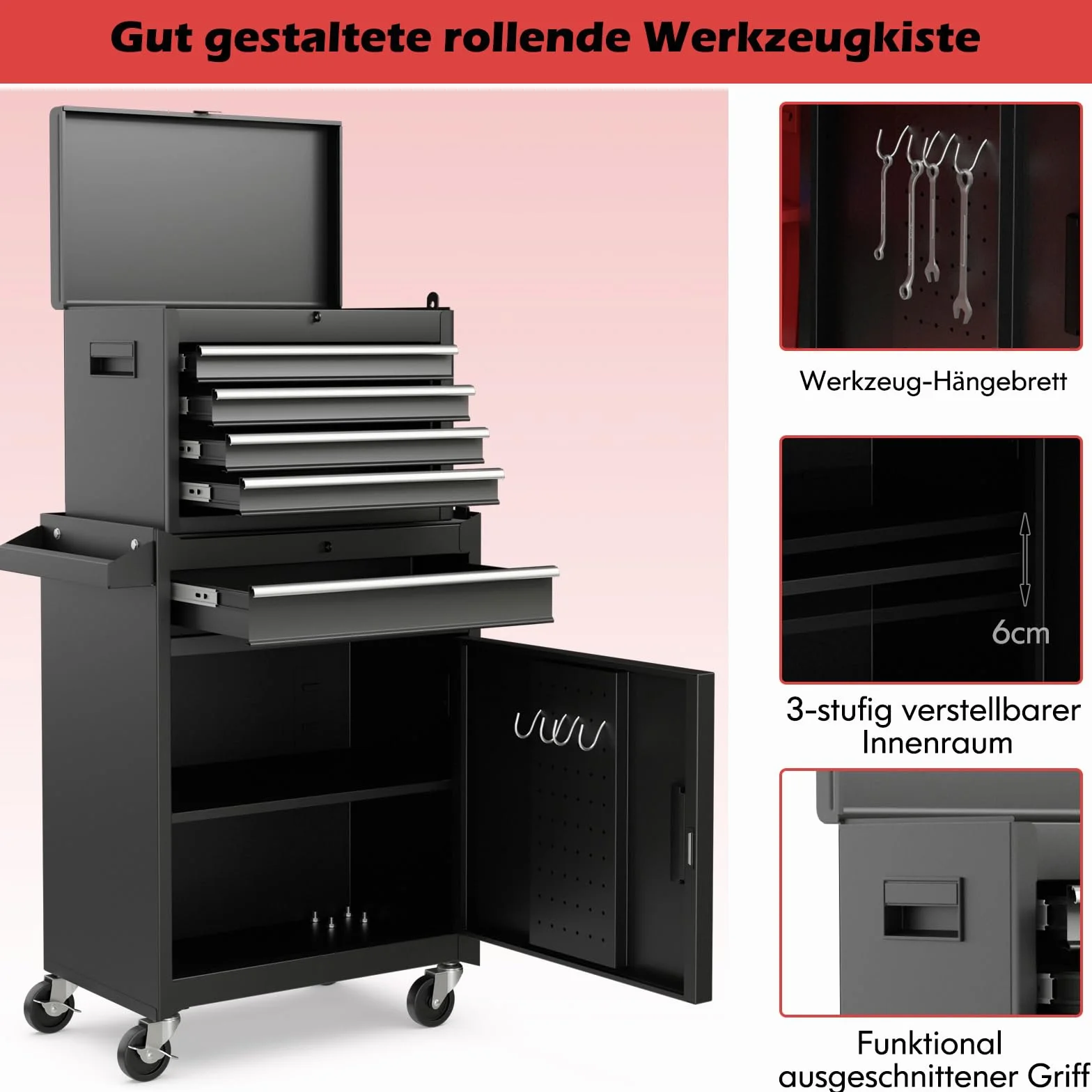 COSTWAY Wózek warsztatowy 2 w 1 metalowy zamykany udźwig 100 kg 8 półek
