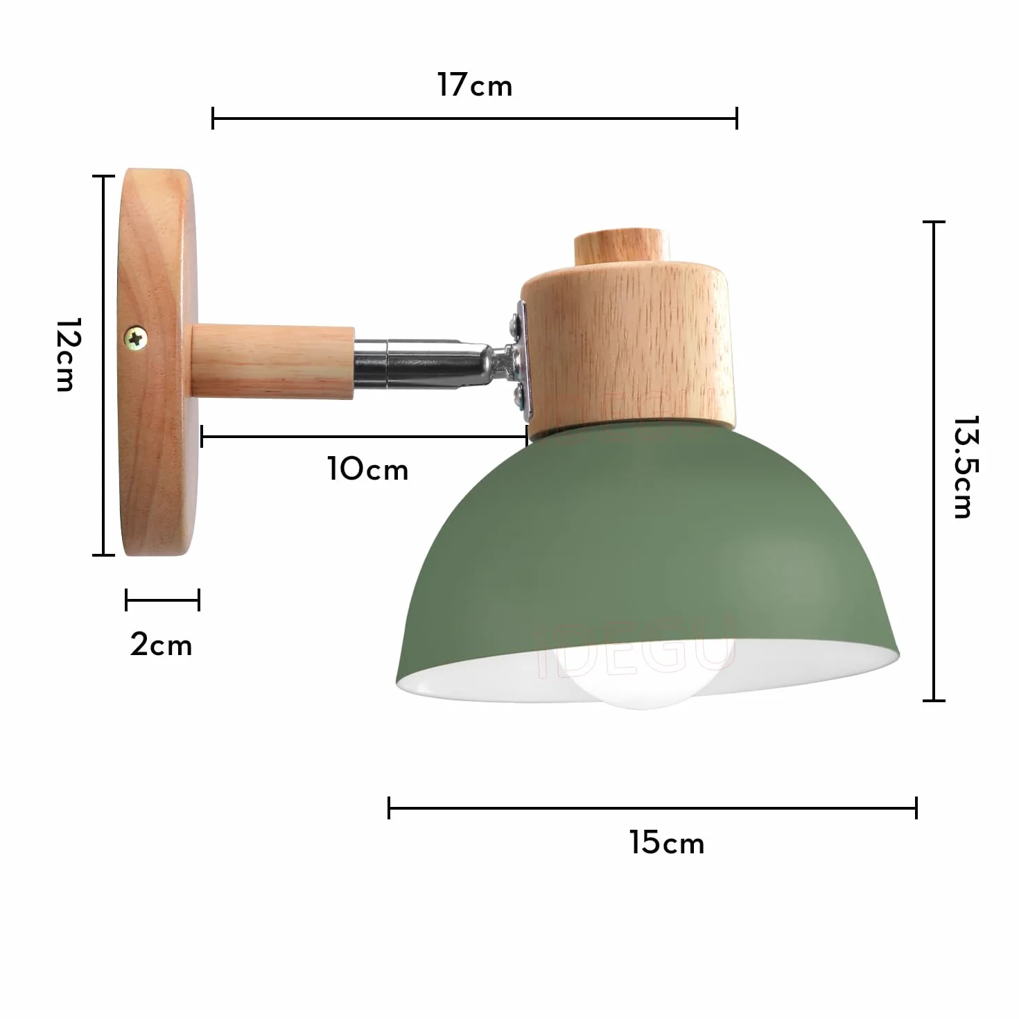 iDEGU 2 sztuki lamp ściennych, nowoczesne światło ścienne z drewna i metalu, półkolisty abażur, E27, regulowana lampa ścienna vintage do sypialni salonu