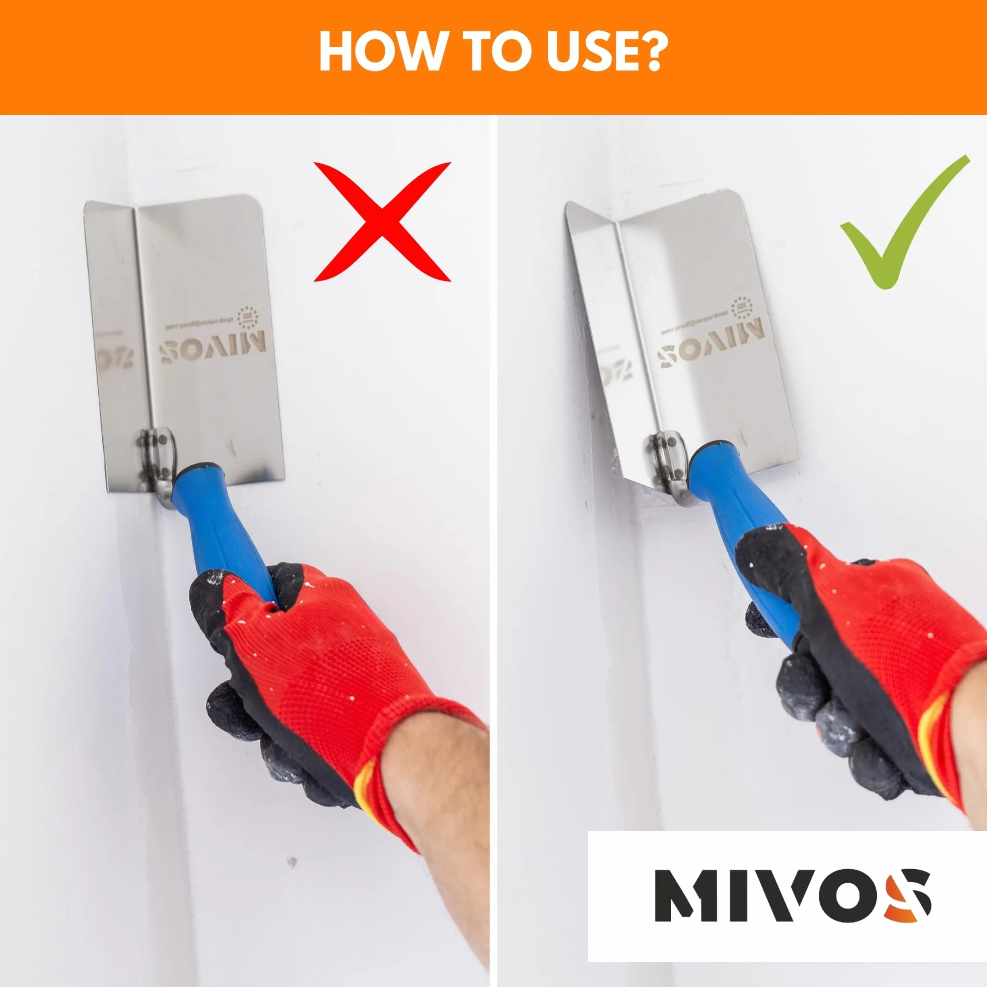 Mivos Kielnia narożna ze stali nierdzewnej 120 x 60 mm paca wewnętrzna z miękkim uchwytem