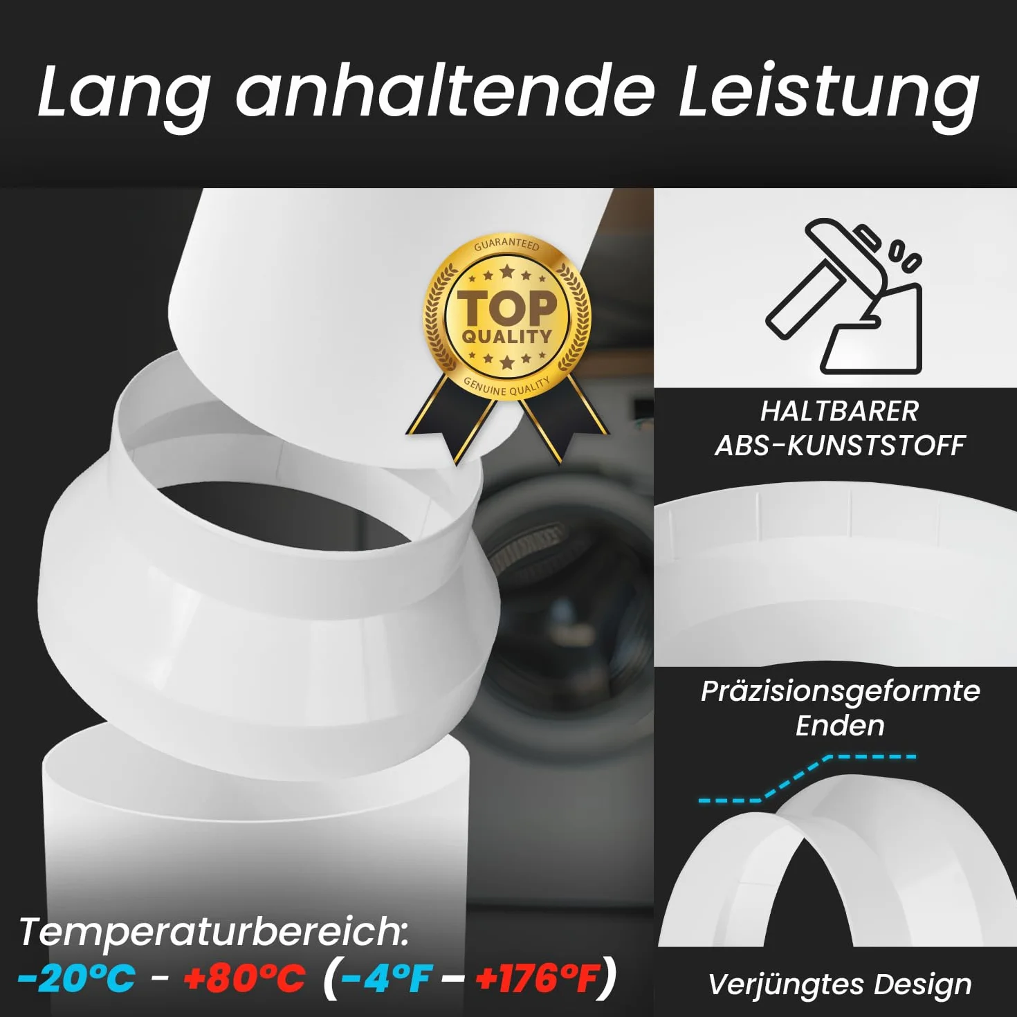 Repa Market Reduktor kanałowy 150 do 125 mm – reduktor z tworzywa sztucznego ABS, łącznik do powietrza wylotowego HVAC, klimatyzacji, systemów wentylacyjnych – rury PCW, węża klimatyzacyjnego/węża