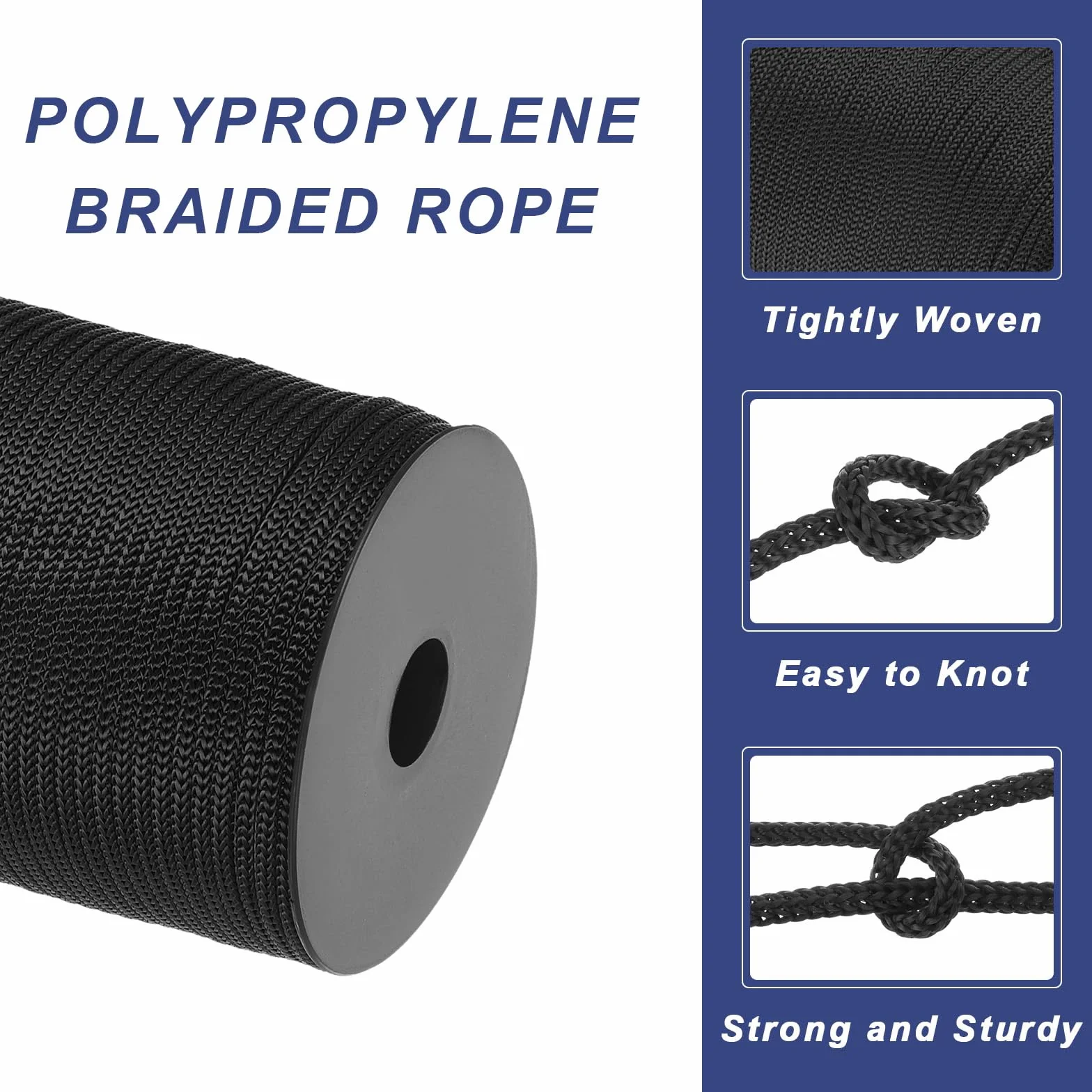 Linka pleciona z polipropylenu 4 mm 100 m czarna do sznurka na kemping