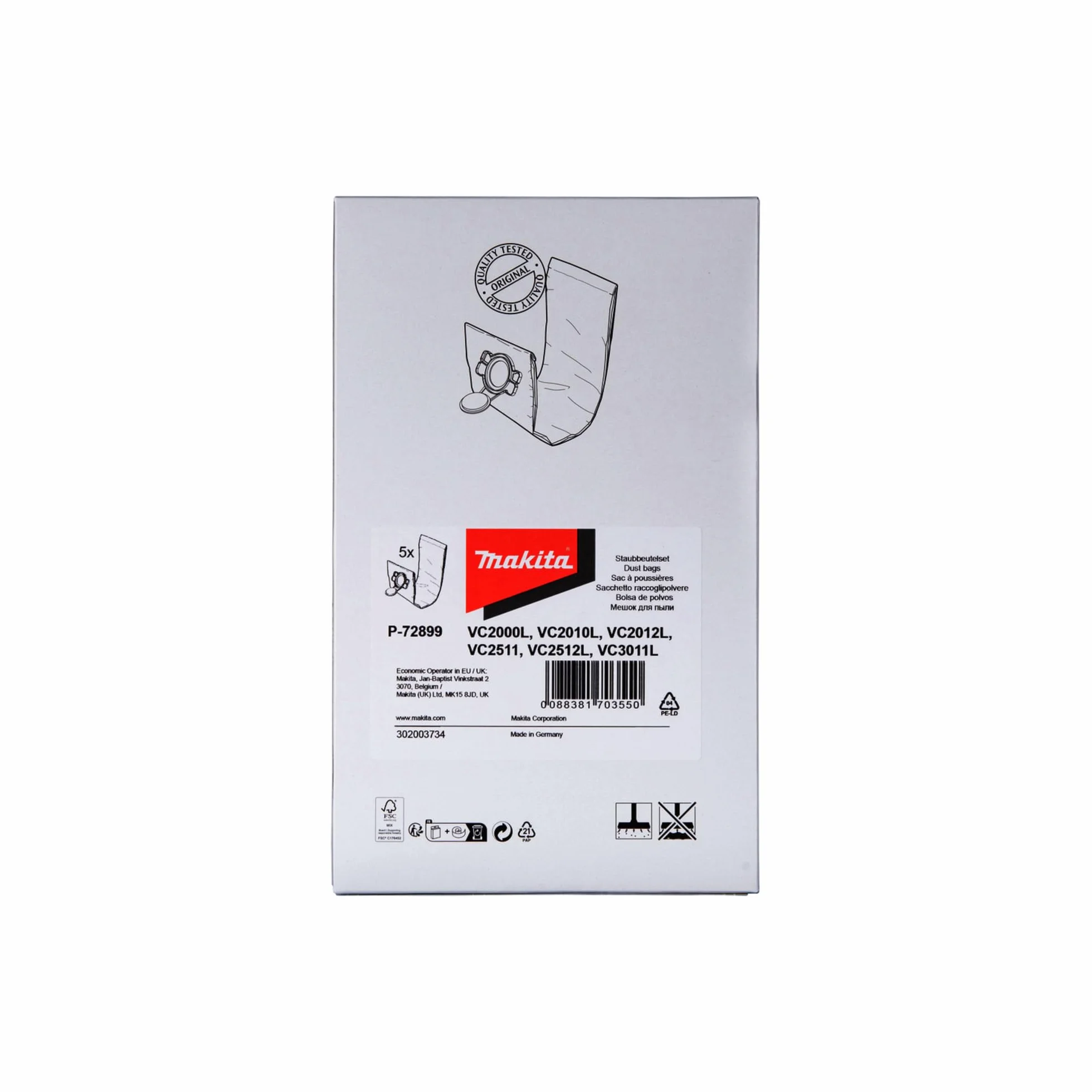 Makita worek filtrujący L 5 sztuk 61x400 mm do VC2010L