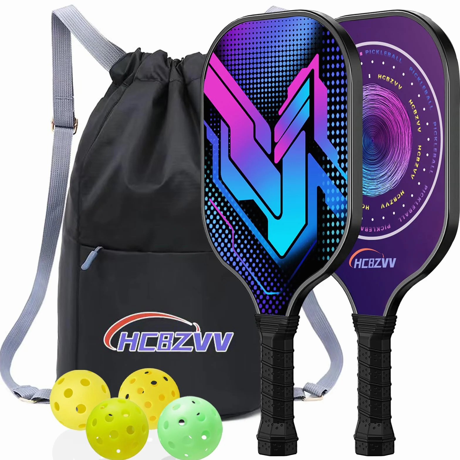 Pickleball Paddles Racket Set, Pickleball Paddle Set z 2 rakietami i 4 piłkami, 1 przenośna torba, ergonomiczny wygodny uchwyt, Outdoor i Indoor, odpowiedni dla początkujących (2 sztuki)