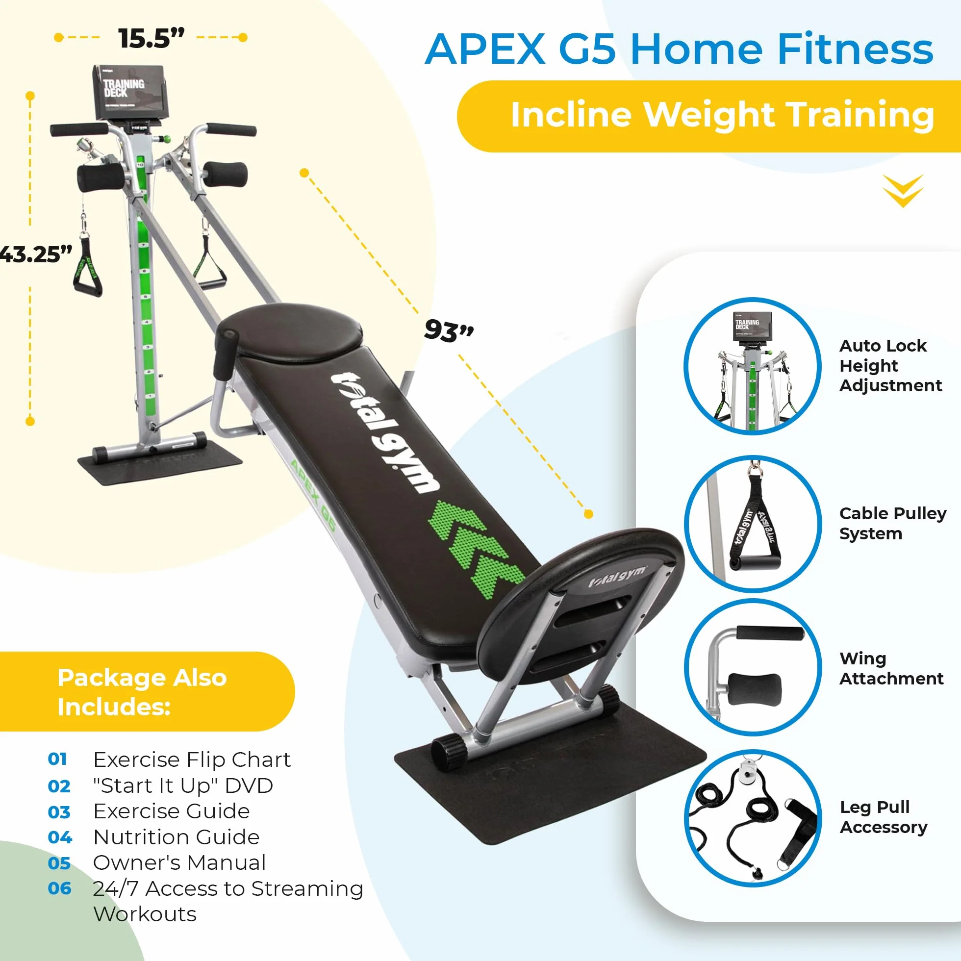 Total Gym APEX G5 Indoor Home Fitness Incline Weight Trainer z 10 poziomami oporu – sprzęt do ćwiczeń mięśni brzucha, nóg, ramion, ramion i pleców