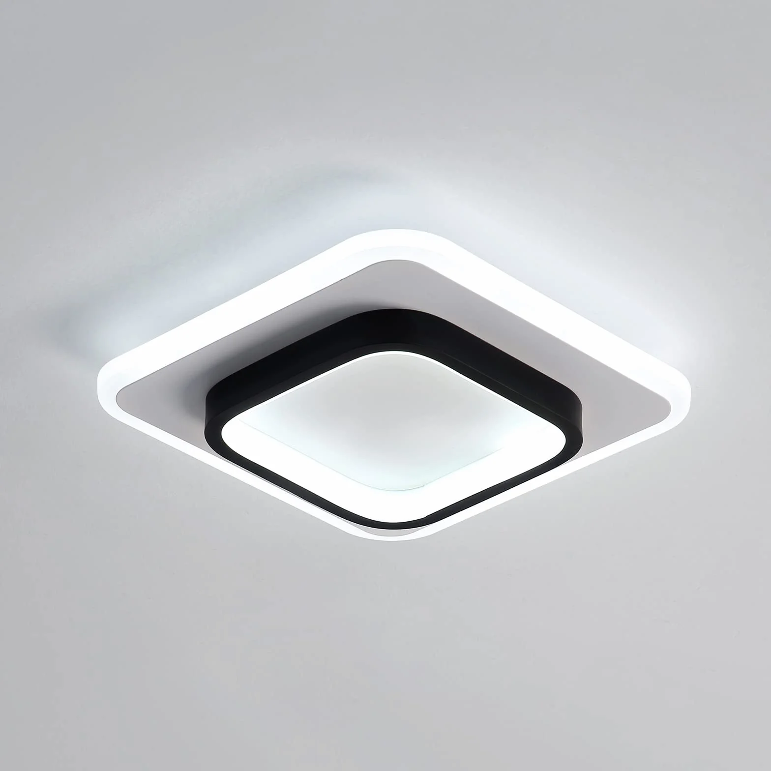 DELIPOP Nowoczesna lampa sufitowa LED, 21 W, 2350 lm, akrylowa kwadratowa lampa sufitowa, czarno-białe oświetlenie sufitowe do przedpokoju, biura, sypialni, kuchni, salonu, zimna biel, 6000 K