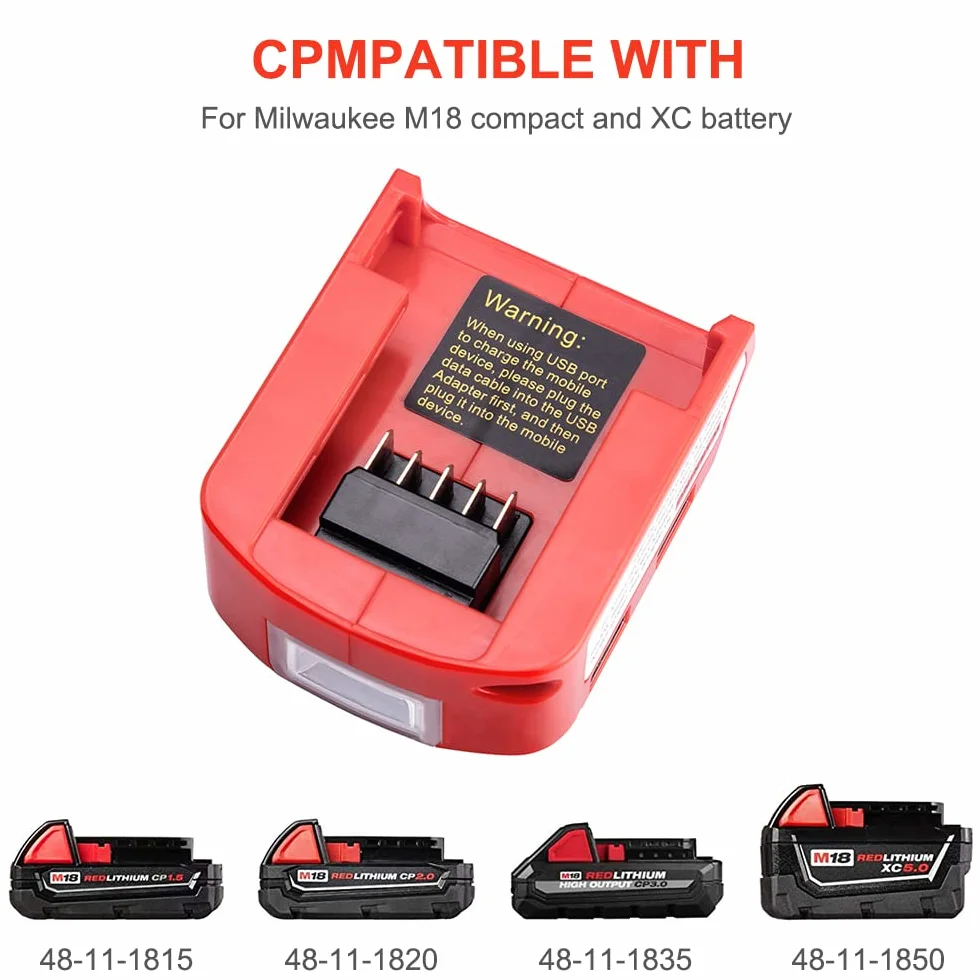 Adapter USB do akumulatora 18 V, lampa LED robocza z portem DC 12 V 2 A i podwójnym USB, zasilacz kompatybilny z 18 V