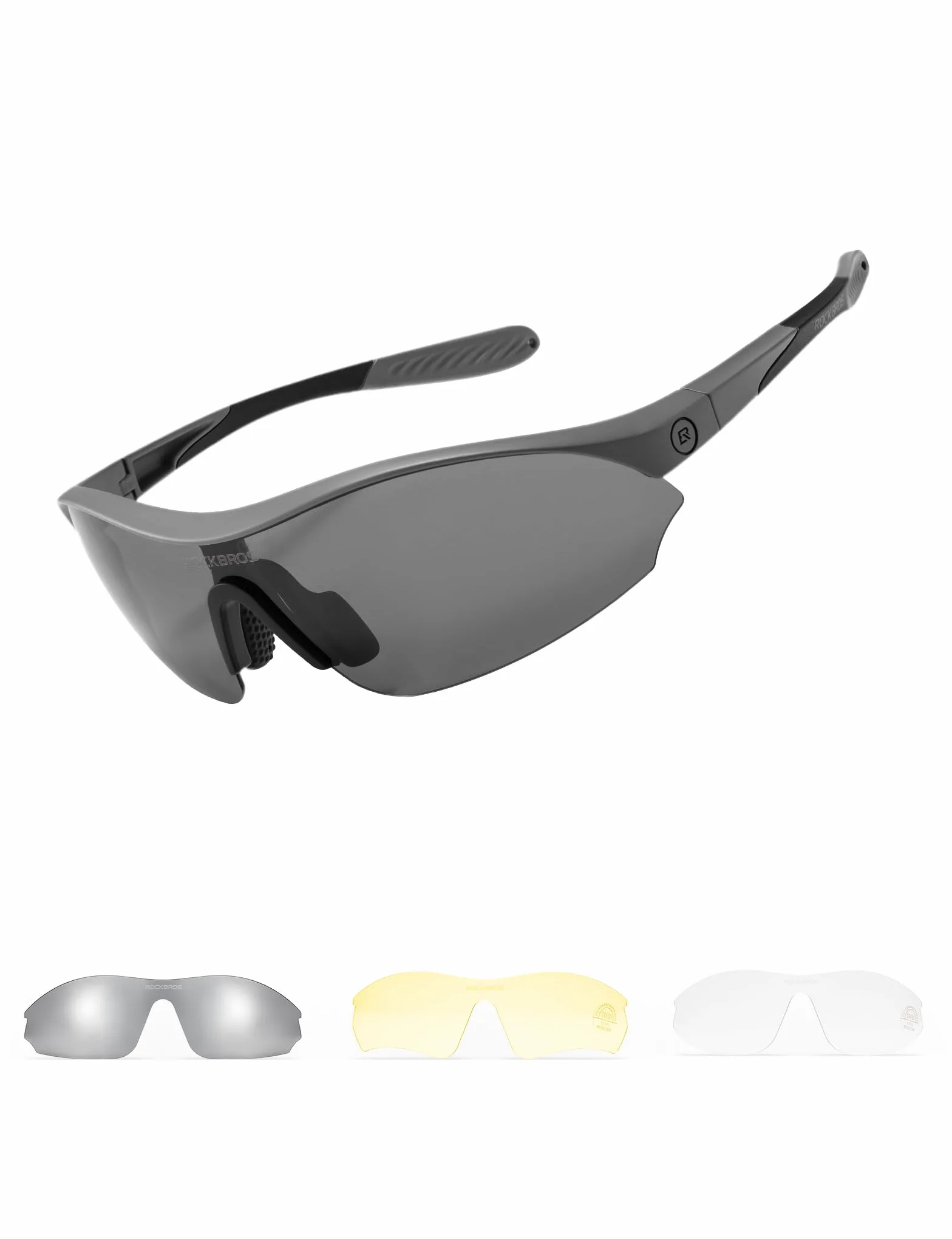 ROCKBROS Polaryzacyjne okulary rowerowe dla mężczyzn i kobiet z 3 wymiennymi soczewkami 23 g, ultralekkie okulary sportowe, szybka wymiana, regulowana nakładka na nos UV400, do biegania, jazdy
