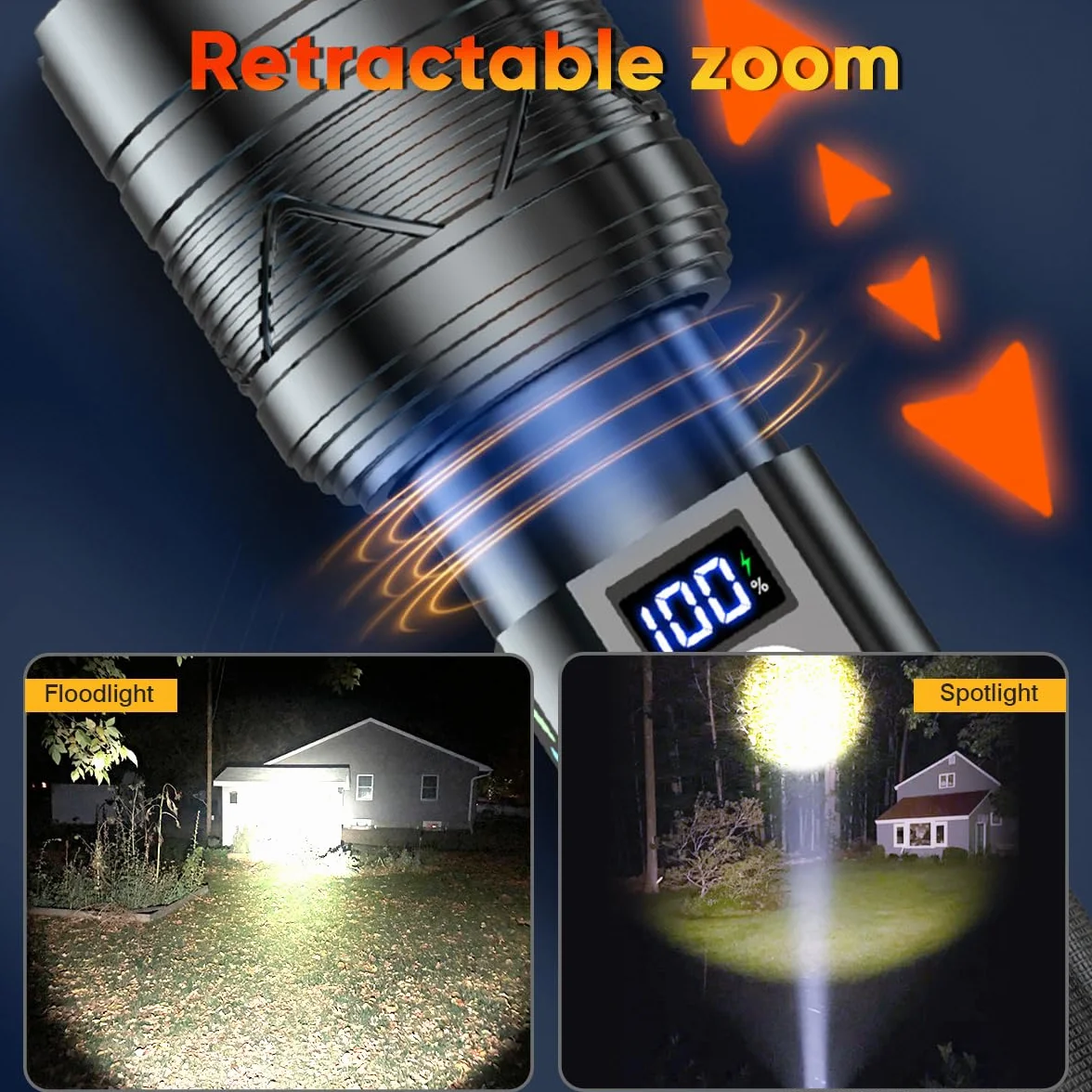 Latarka LED 30000 lumenów 5 trybów LCD regulowana ostrość wodoszczelna EDC Flashlight