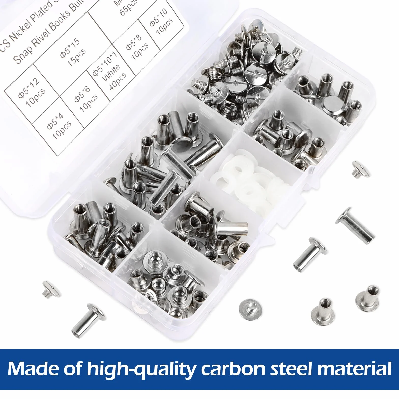 170 sztuk wkrętów Chicago ze stali nierdzewnej, różne śruby krzyżowe M5 x 4-15 mm, płaskie łby 4 x 4 mm, do dekoracji skóry DIY