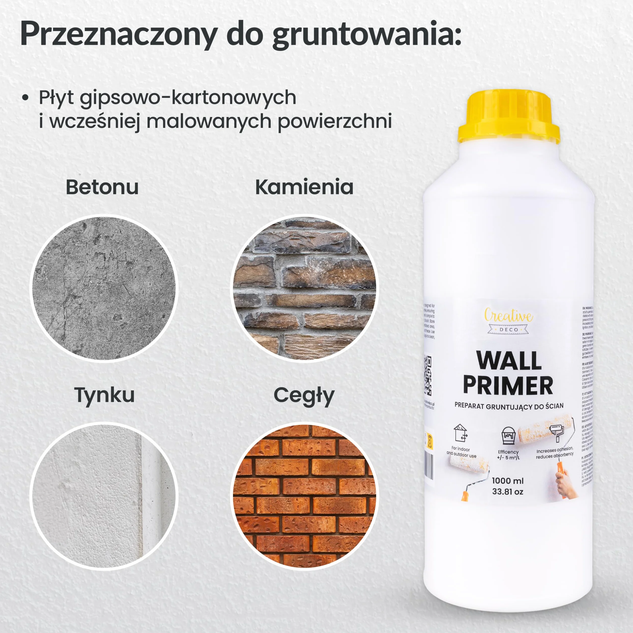 Creative Deco Podkład pod Farby 1L Biały do Ścian i Sufitów Wydajność 5m2 Wysoka Przyczepność Szybkoschnący