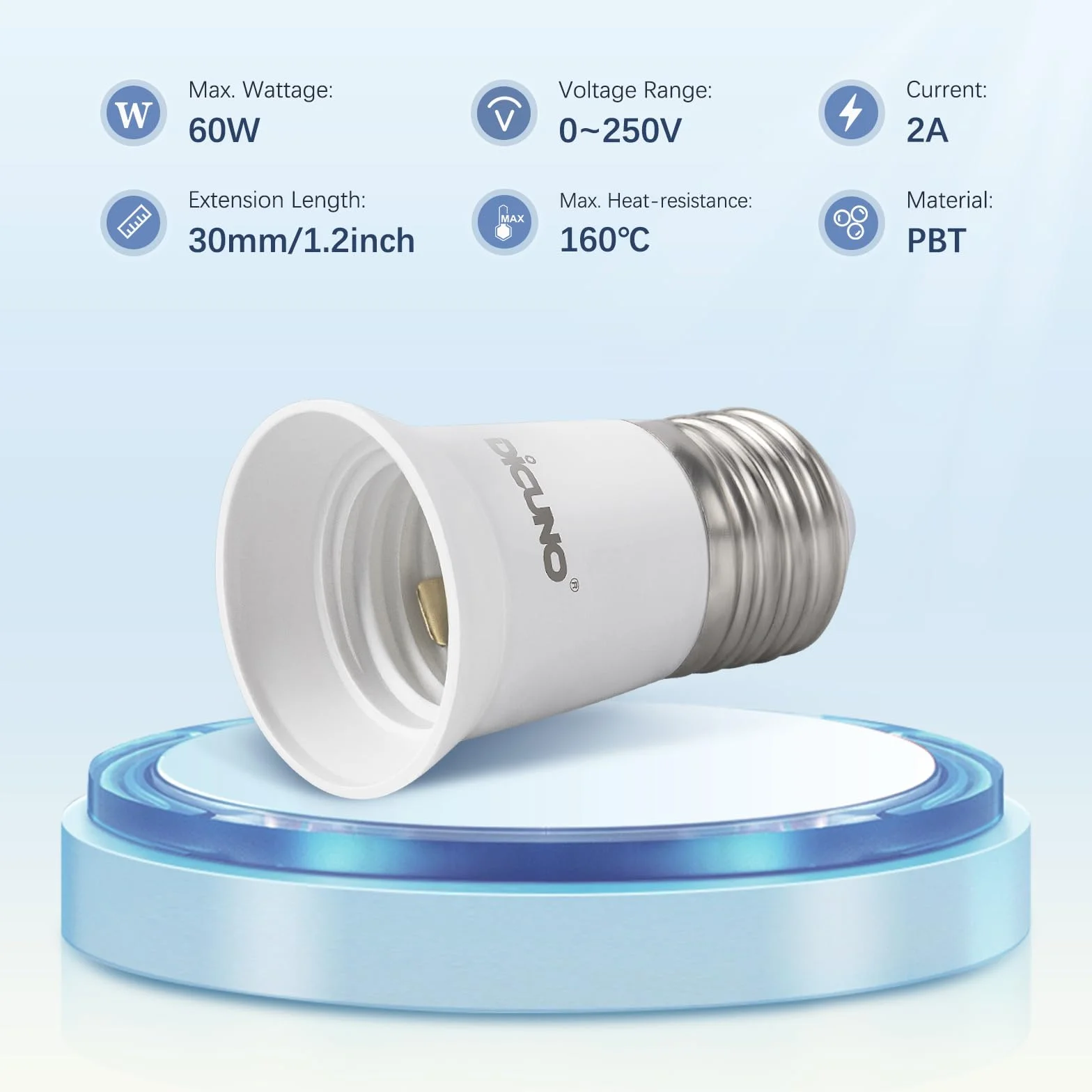 DiCUNO E27 Adapter podstawowy 3 cm, E27 do E27 Przedłużenie, 4 szt