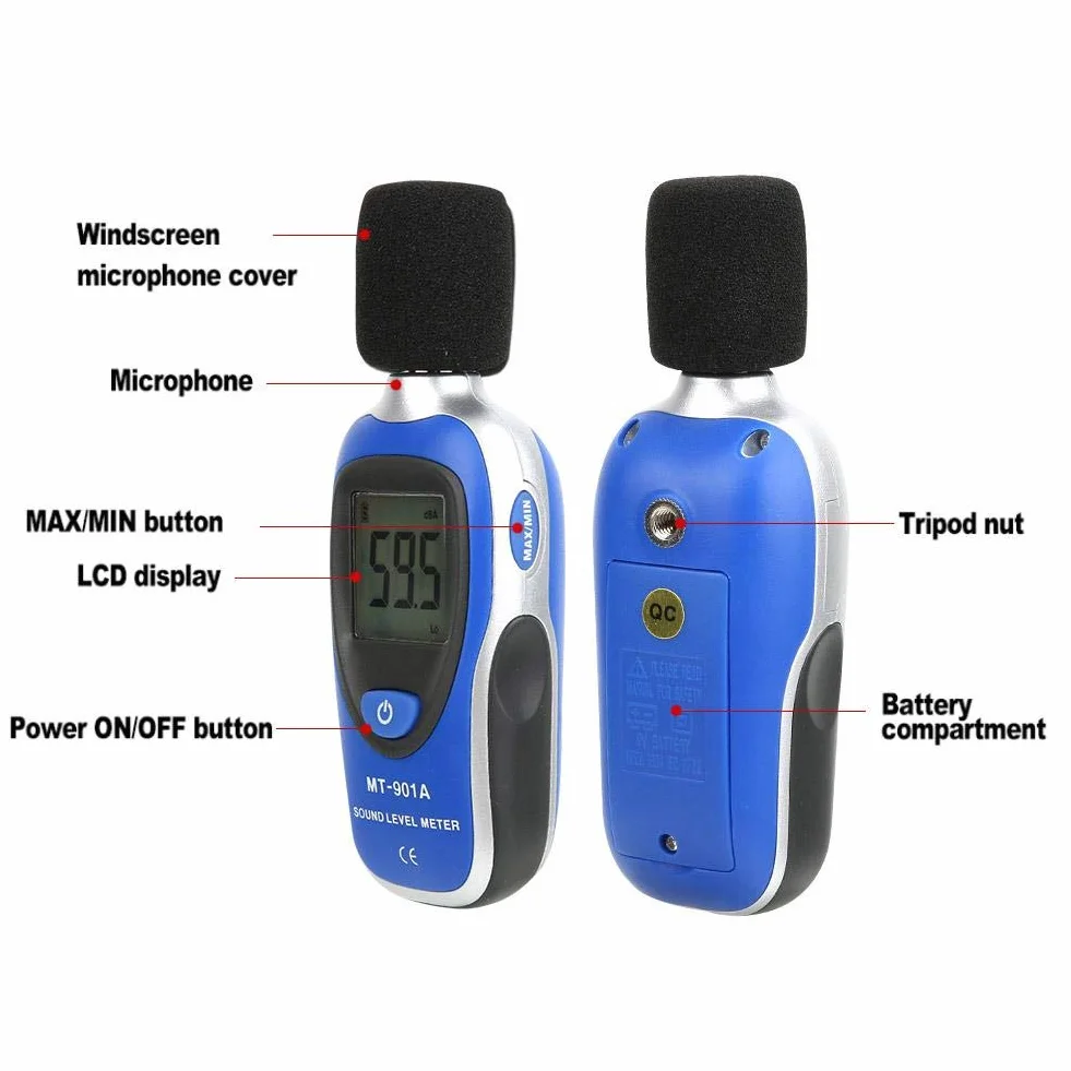 Cyfrowy miernik poziomu dźwięku MT-901A LCD przenośny czujnik szumów 30-130 dB