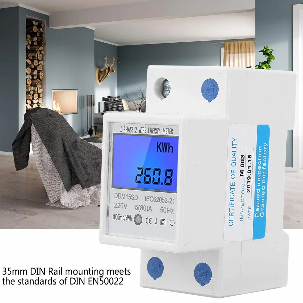 Elektroniczny licznik energii KWh 5-80A DDM15SD Cyfrowy wyświetlacz LCD Jednofazowy
