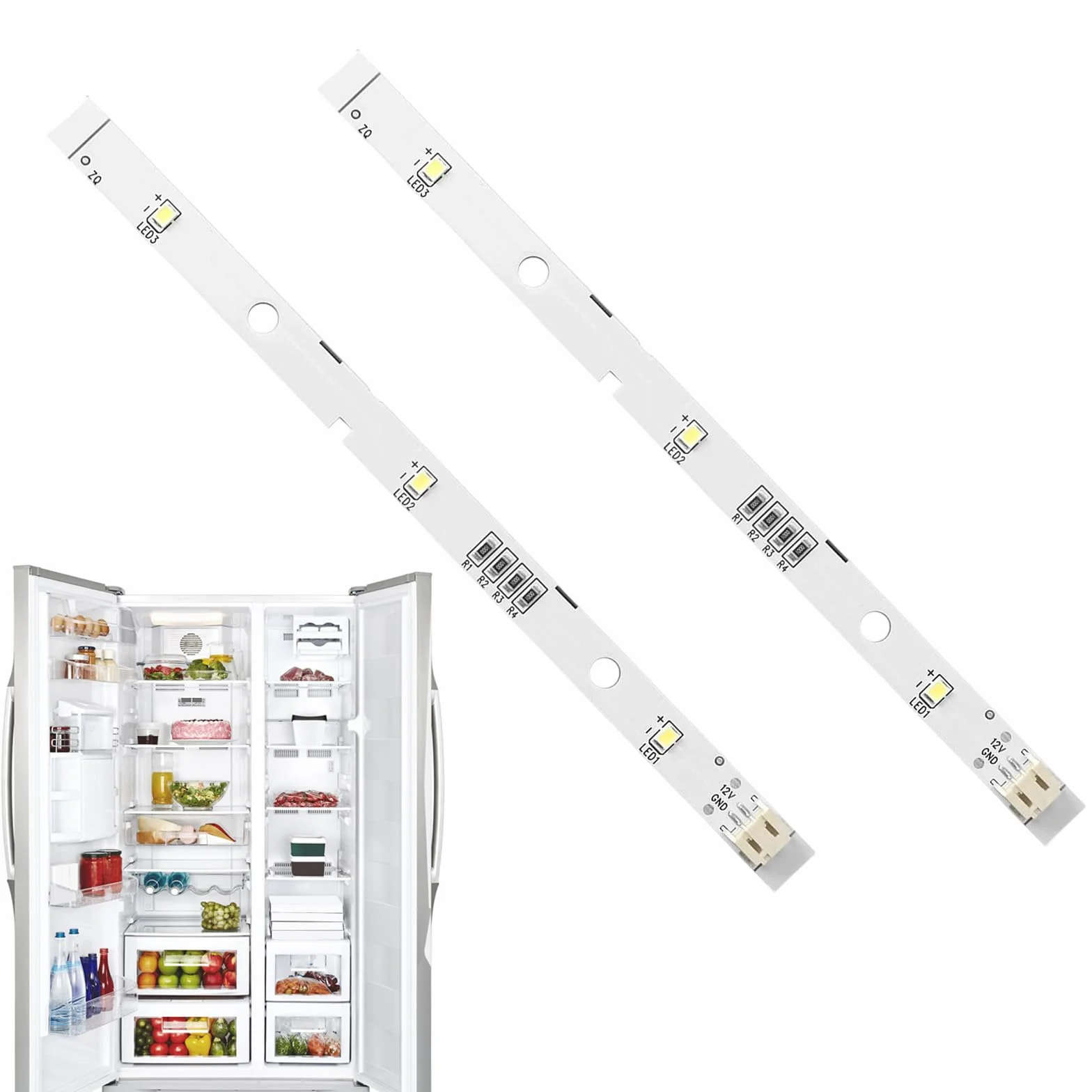 Zestaw 2 taśm świetlnych LED do lodówki, listwa świetlna LED do lodówki Rpour RONGSHENG/HISENSE Zimne białe światło, żarówka do lodówki, zamiennik oświetlenia 16 x 1 cm, DC12V