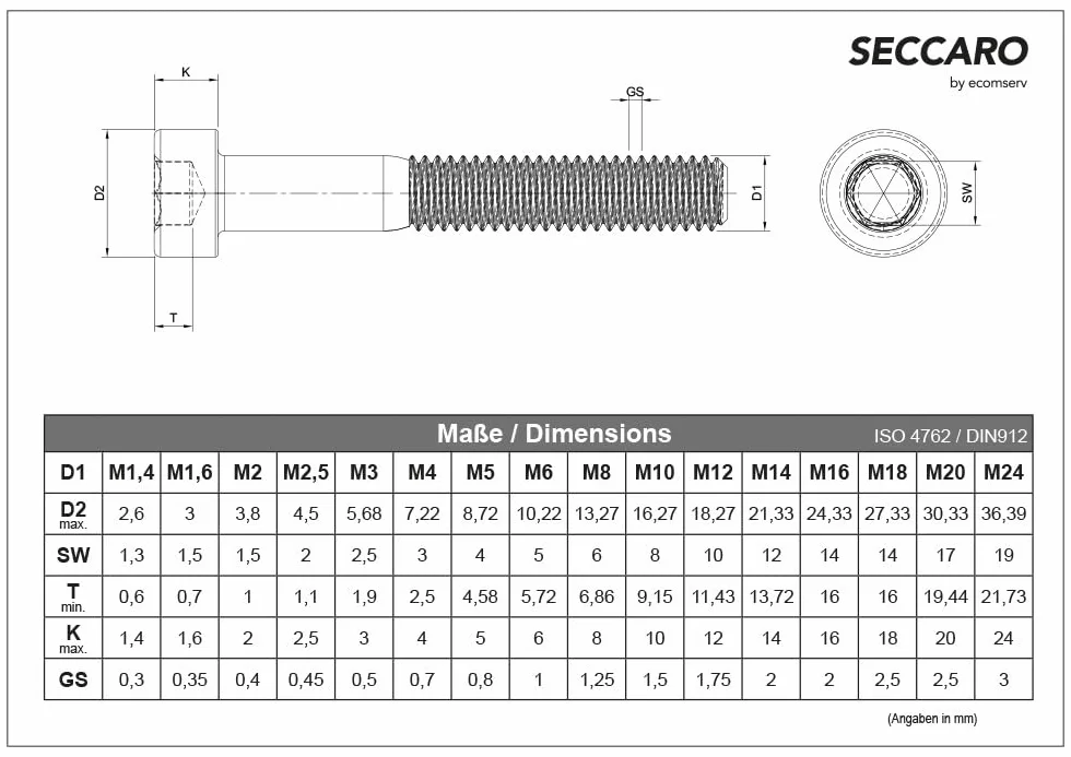 SECCARO Śruba cylindryczna M4 x 30 mm stal szlachetna V2A A2 DIN 912 ISO 4762, 20 sztuk