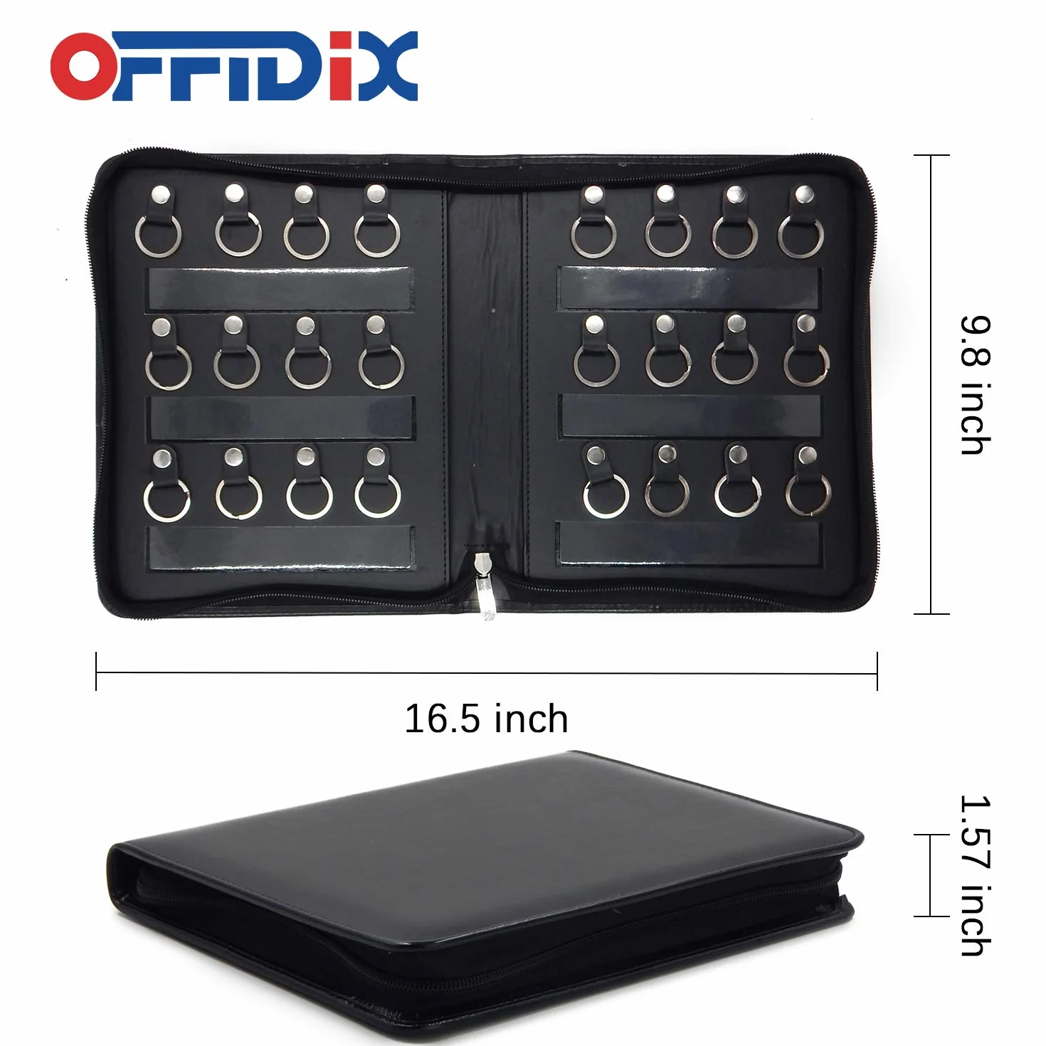 OFFIDIX Skórzany organizer na klucze z 24 haczykami, przenośne etui, czarny 8.25x9.8x1.57