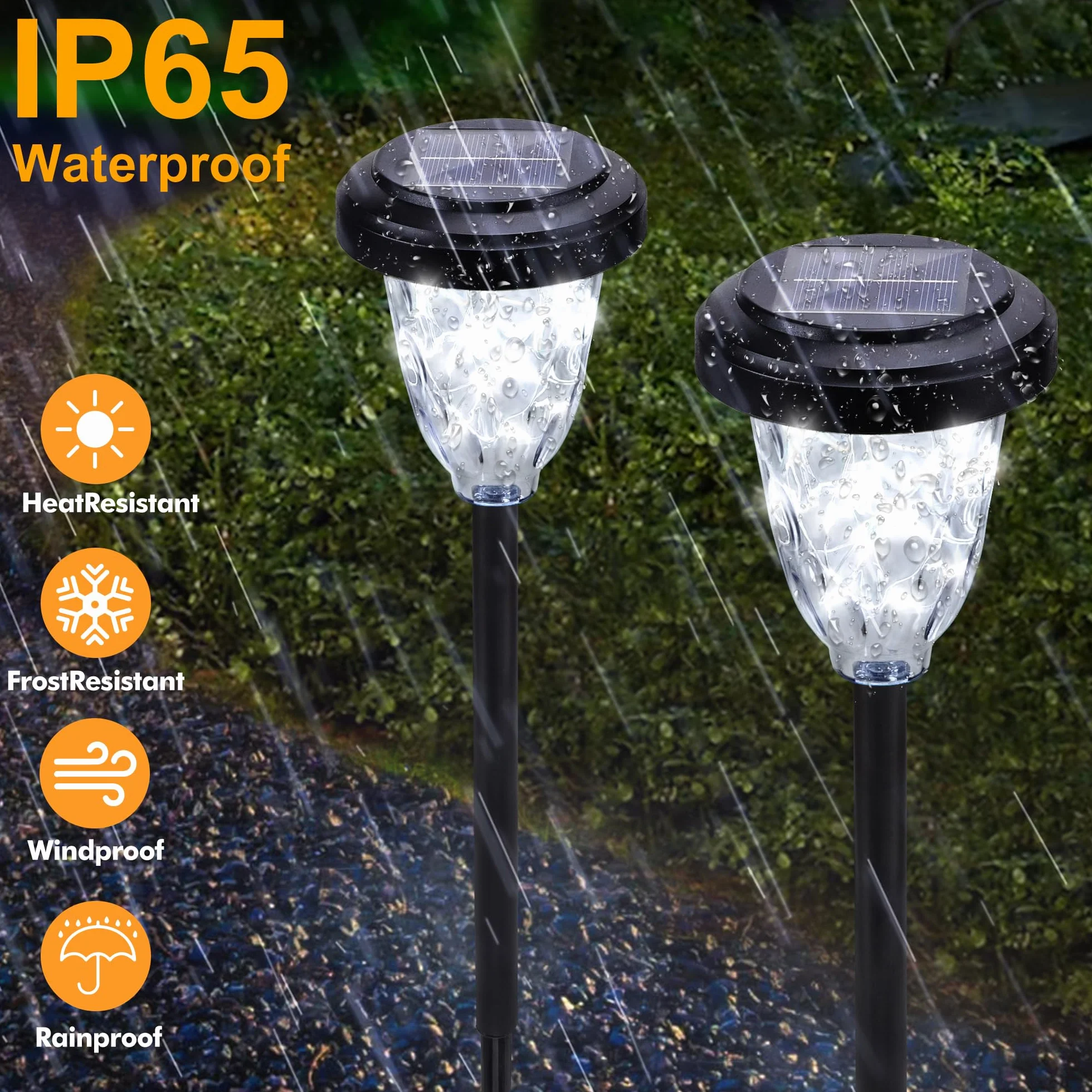 Lampy solarne ogrodowe 6 sztuk, zimna biel, IP65, dekoracja na balkon, trawnik, ścieżki