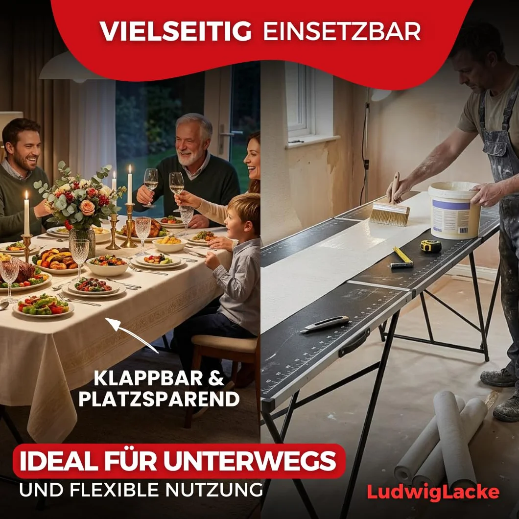 Ludwig Lacke® składany stół do tapetowania 3-częściowy zestaw 90 kg 100 x 60 cm