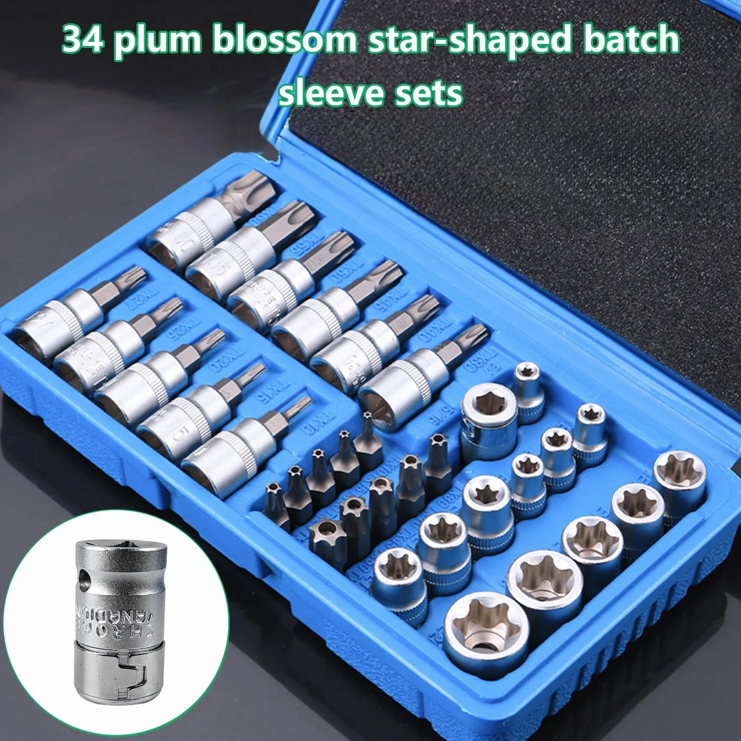 Zestaw 34 kluczy nasadowych Torx, nasadek Torx, do naprawy samochodu, roweru, niebieski