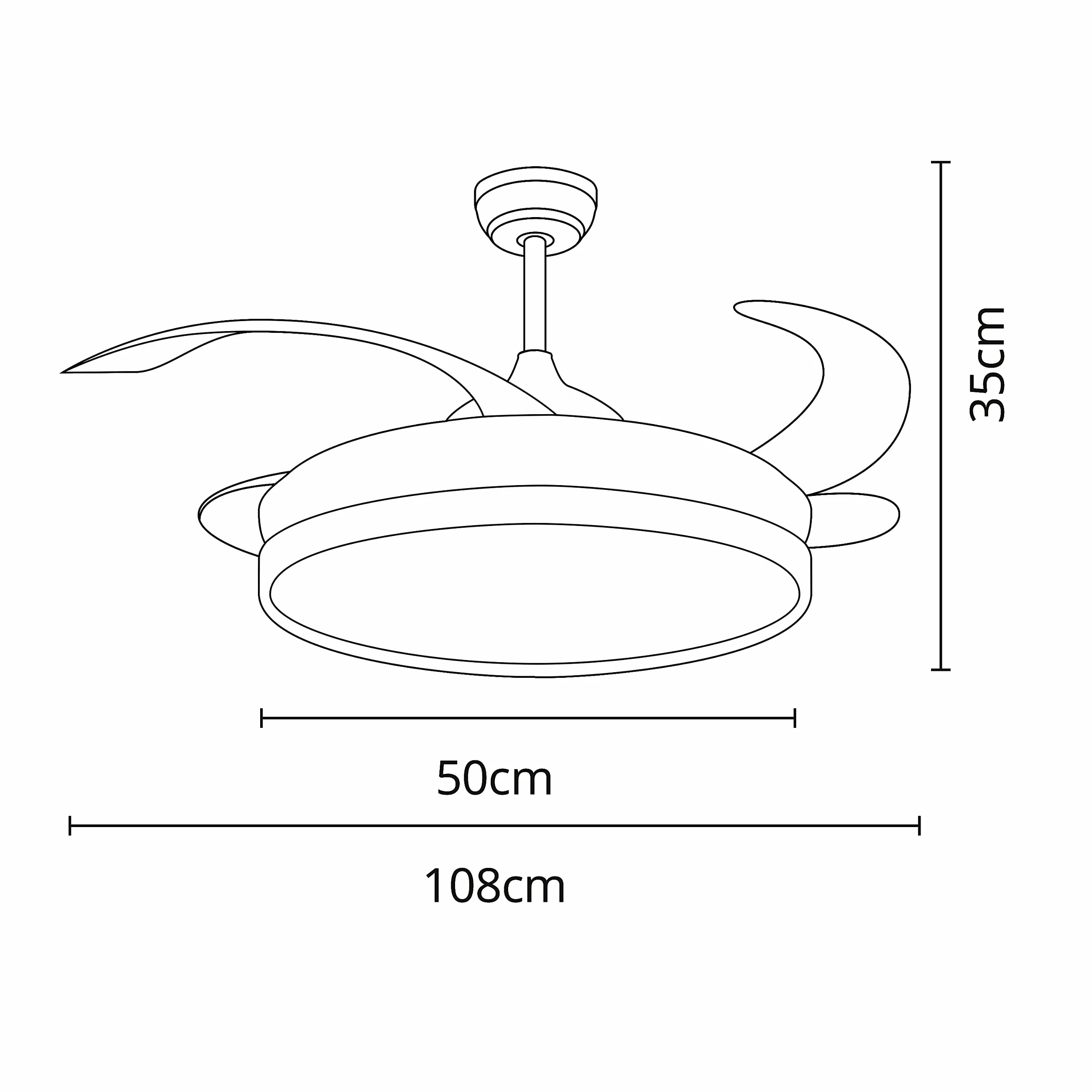 BEL AIR HOME - Wentylator Sufitowy COSMOS z Silnikiem DC i Wysuwanymi Łopatkami - 36W LED z 3 Temperaturami Światła - Sterowanie Pilotem, Tryb Zimowy, Cichy - Cuero Cerezo, Metal