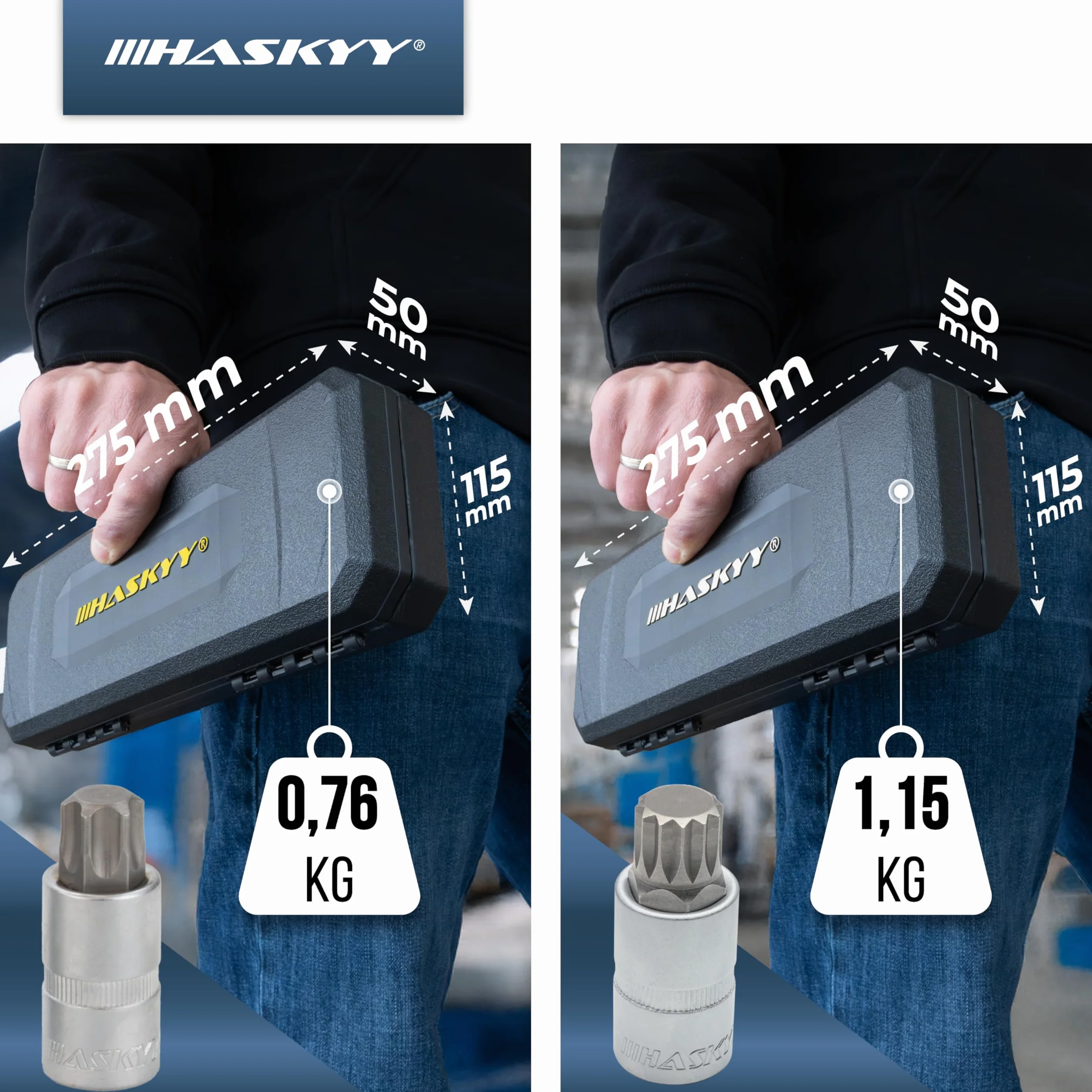 HASKYY Torx XZN 24-częściowy zestaw kluczy nasadowych T8-T70 M4-M18 1/4" 3/8" 1/2"