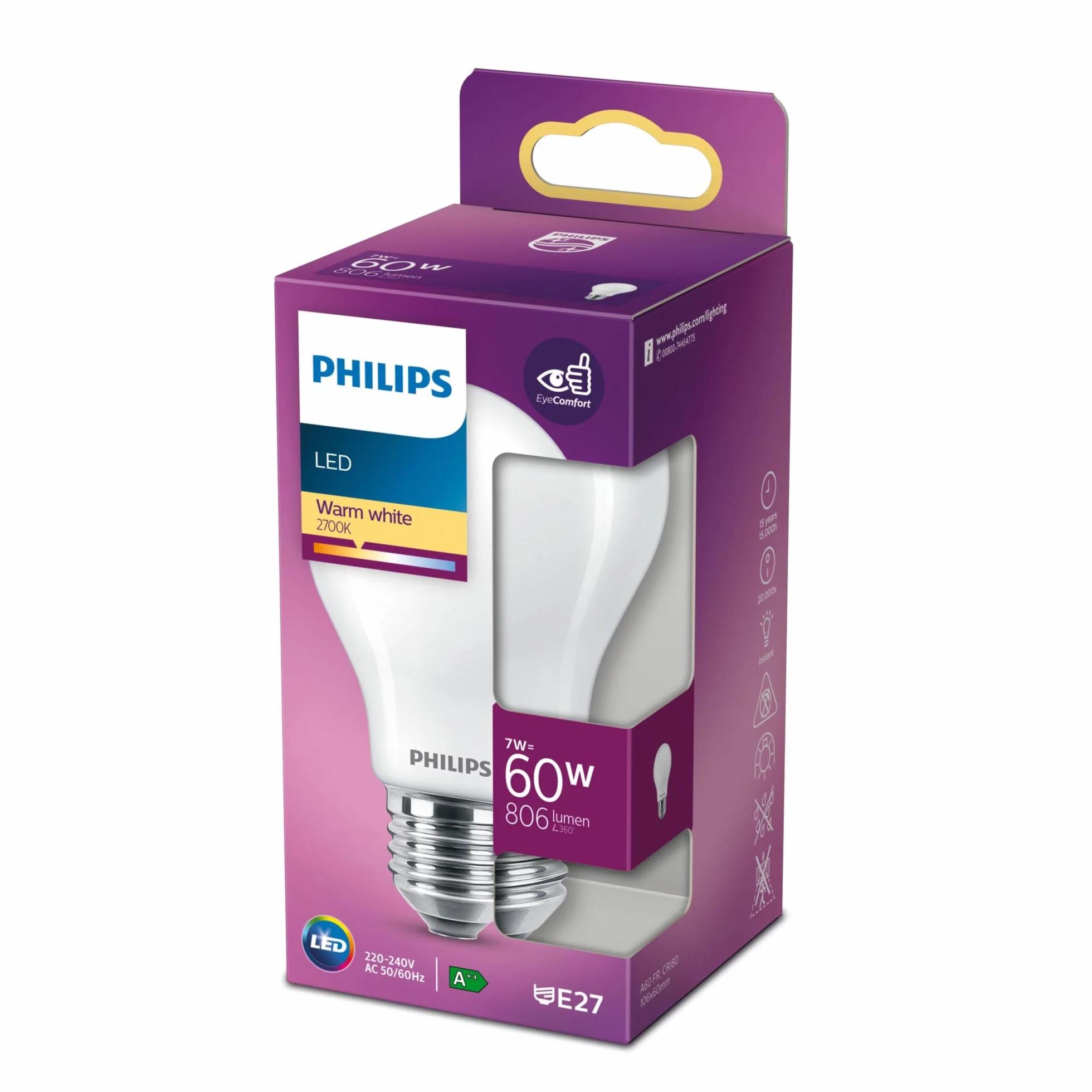 Philips LED Żarówka A60 E27 806 lm 8W 2700 K ciepła biel EyeComfort