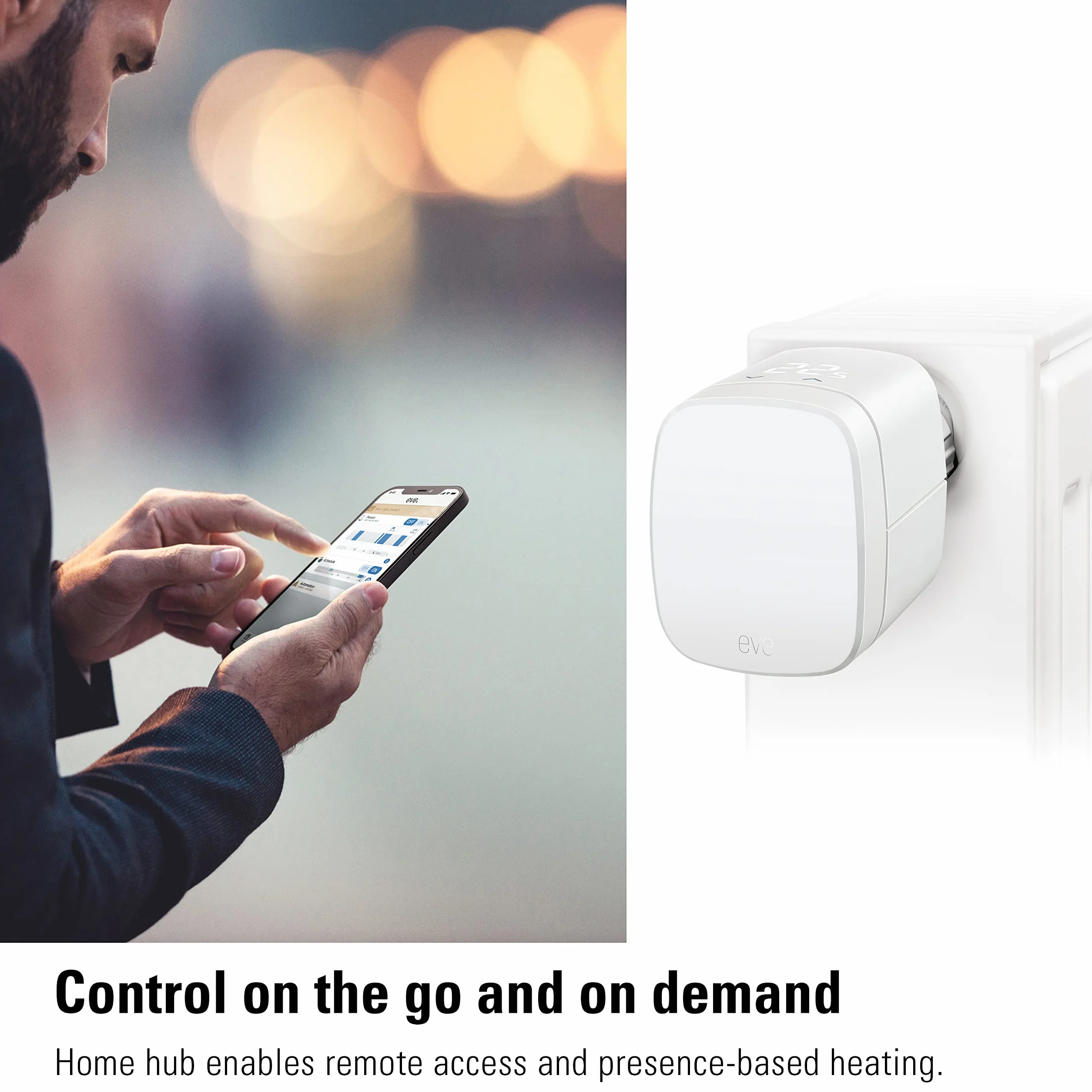 Eve Thermo (Apple Home) – inteligentny termostat grzejnikowy, oszczędność kosztów ogrzewania, nowoczesne sterowanie ogrzewaniem (aplikacja/harmonogramy/obecność), łatwy montaż, do popularnych zaworów